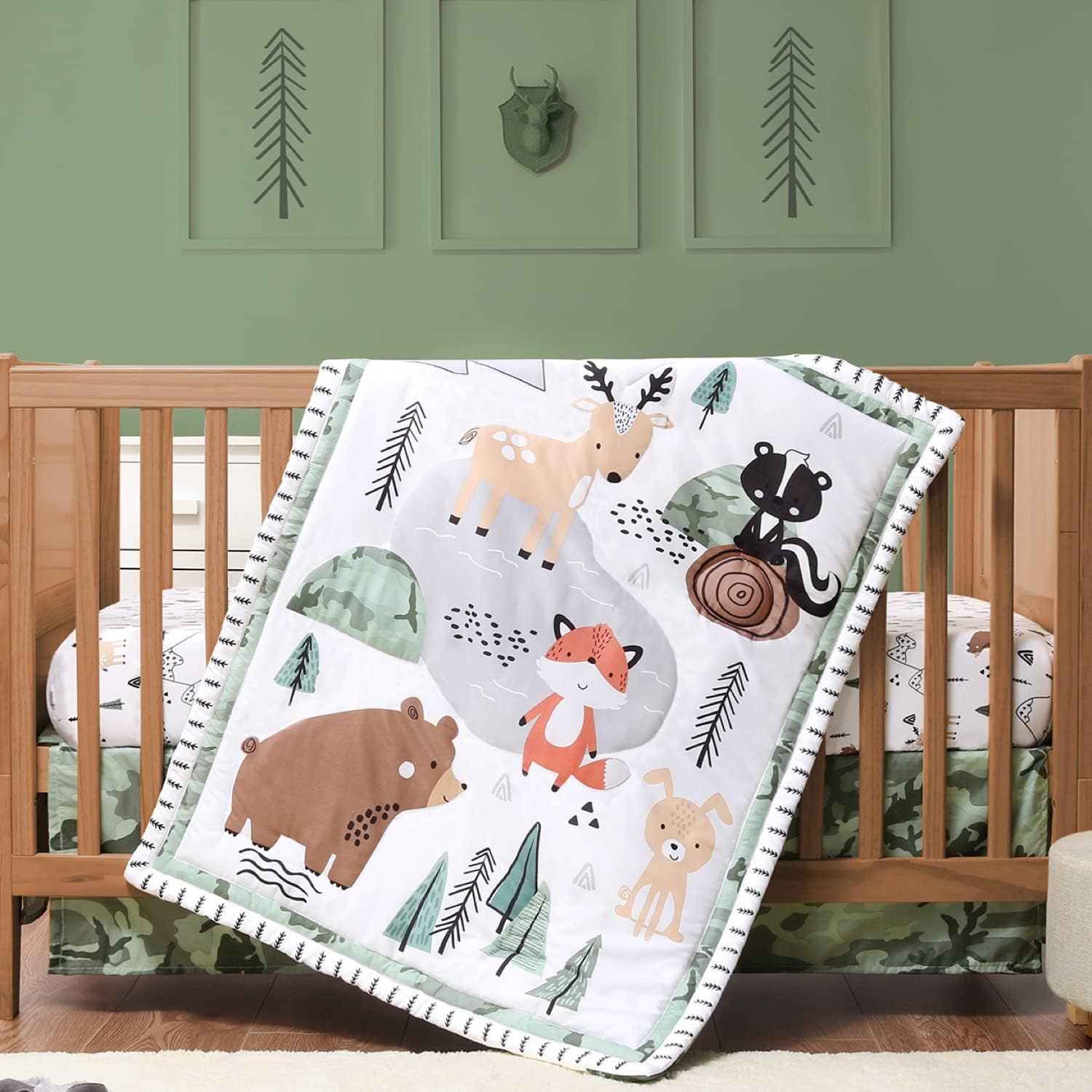 Peanutshell 3-Piece Crib Bedding Set for Boys - Woodland Camo