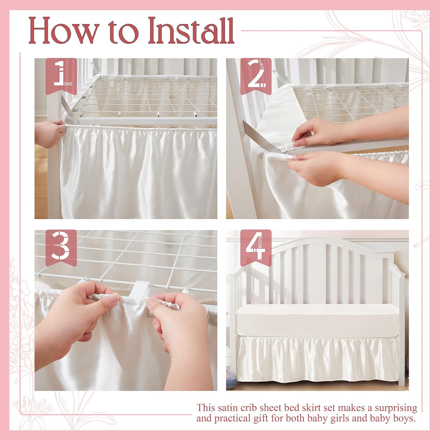 SiinvdaBZX 2-Piece Satin Crib Set - Pink