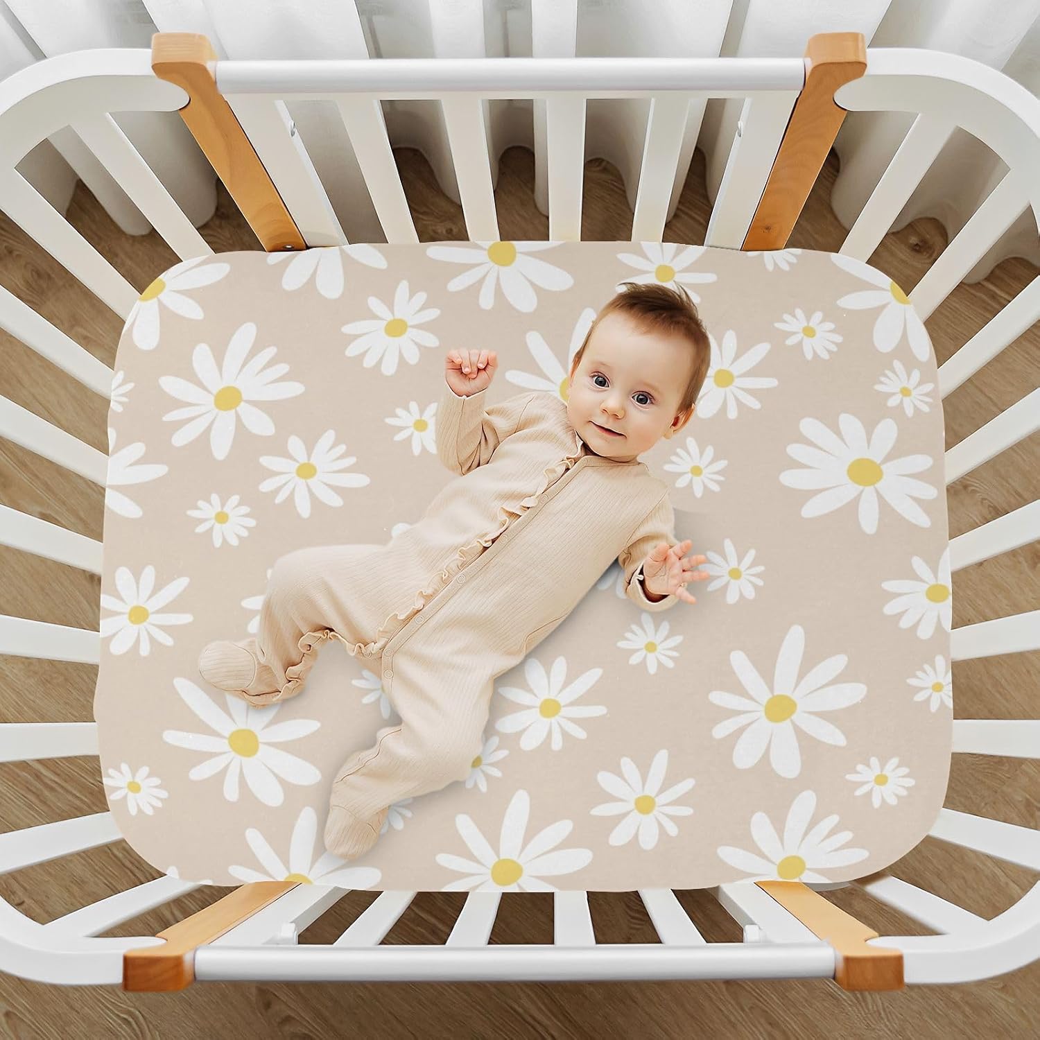 Kigai Daisy Beige Crib Sheet 28x52in