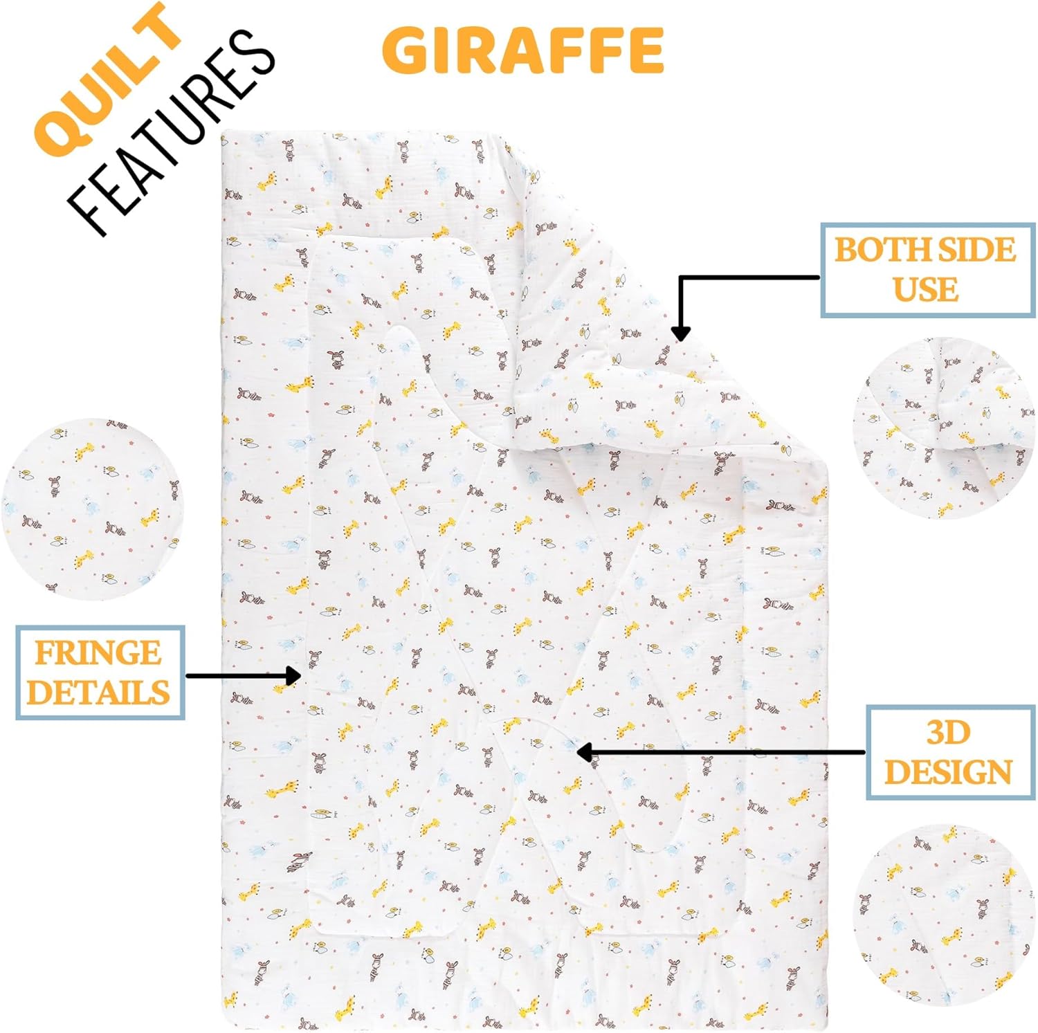 Baby Bees Giraffe Muslin Crib Quilt for Baby Boys and Girls