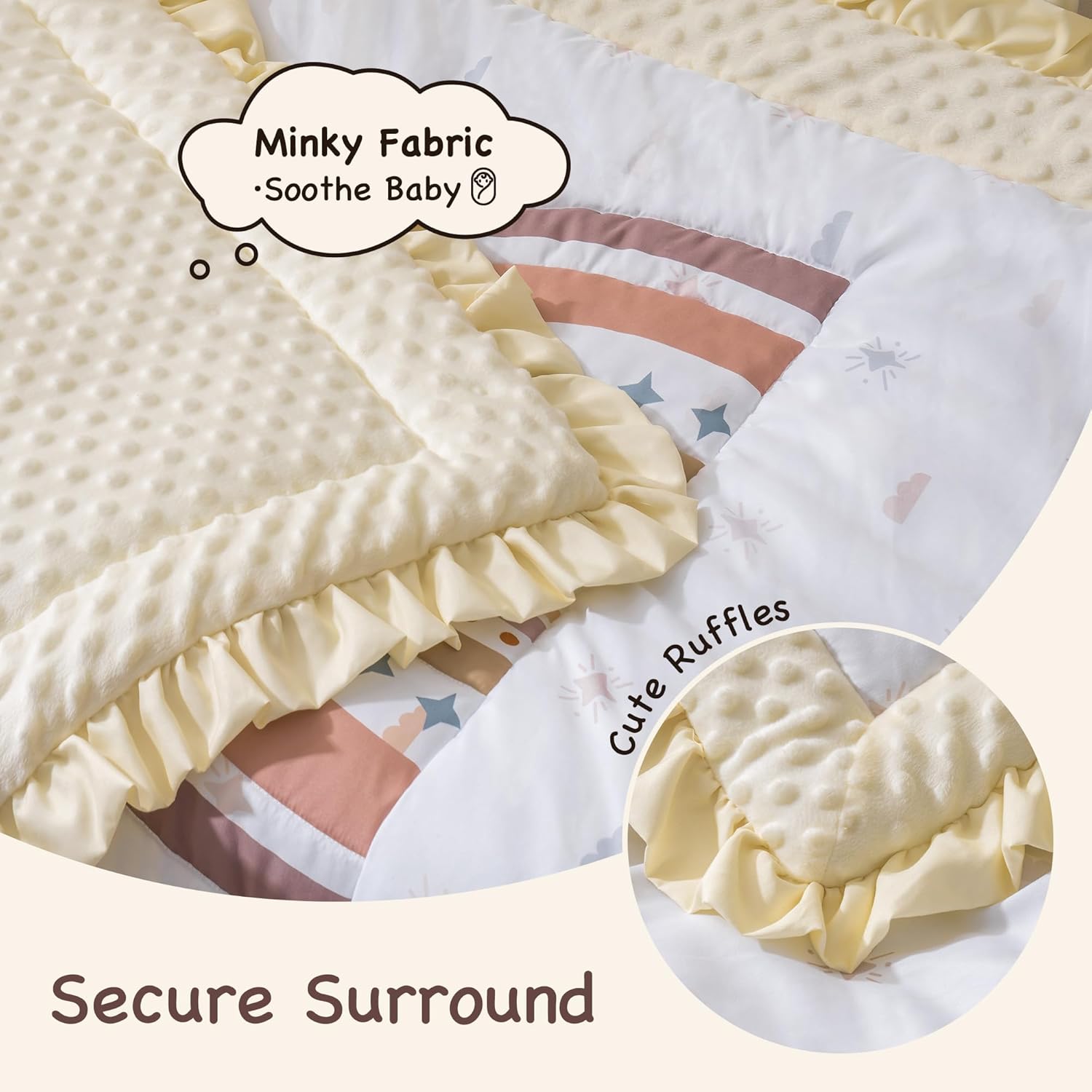 ROBUD Crib Bedding Set for Boy Girl with Rainbow Pattern Beige