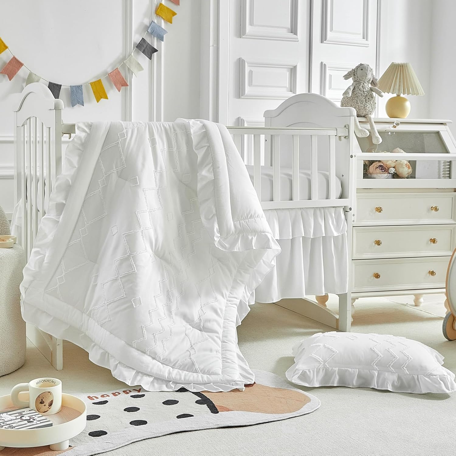 AIKASY Ruffled Shabby Crib Bedding Set for Girls 1