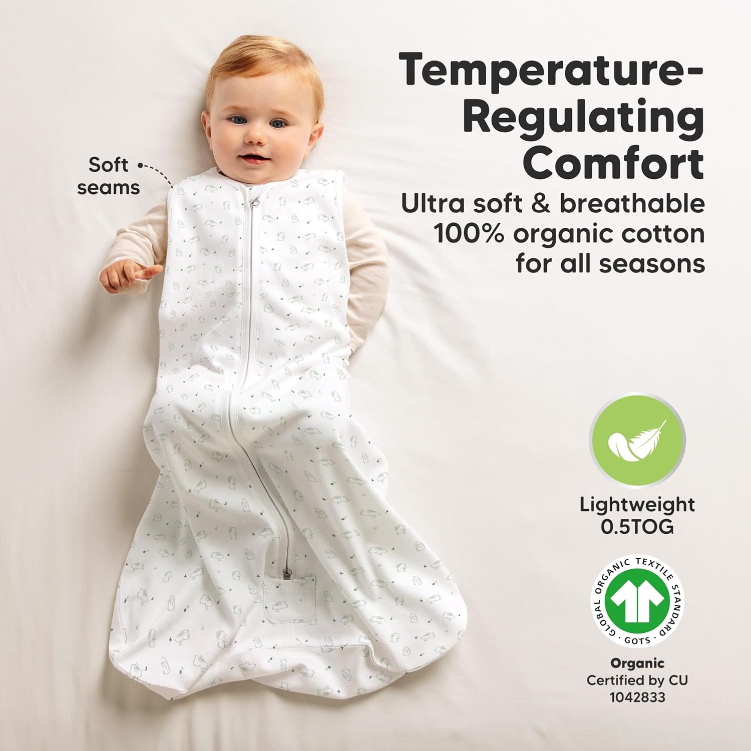 KeaBabies 2-Pack Zipper Sleep Sacks - 05TOG Organic Cotton Bunnies