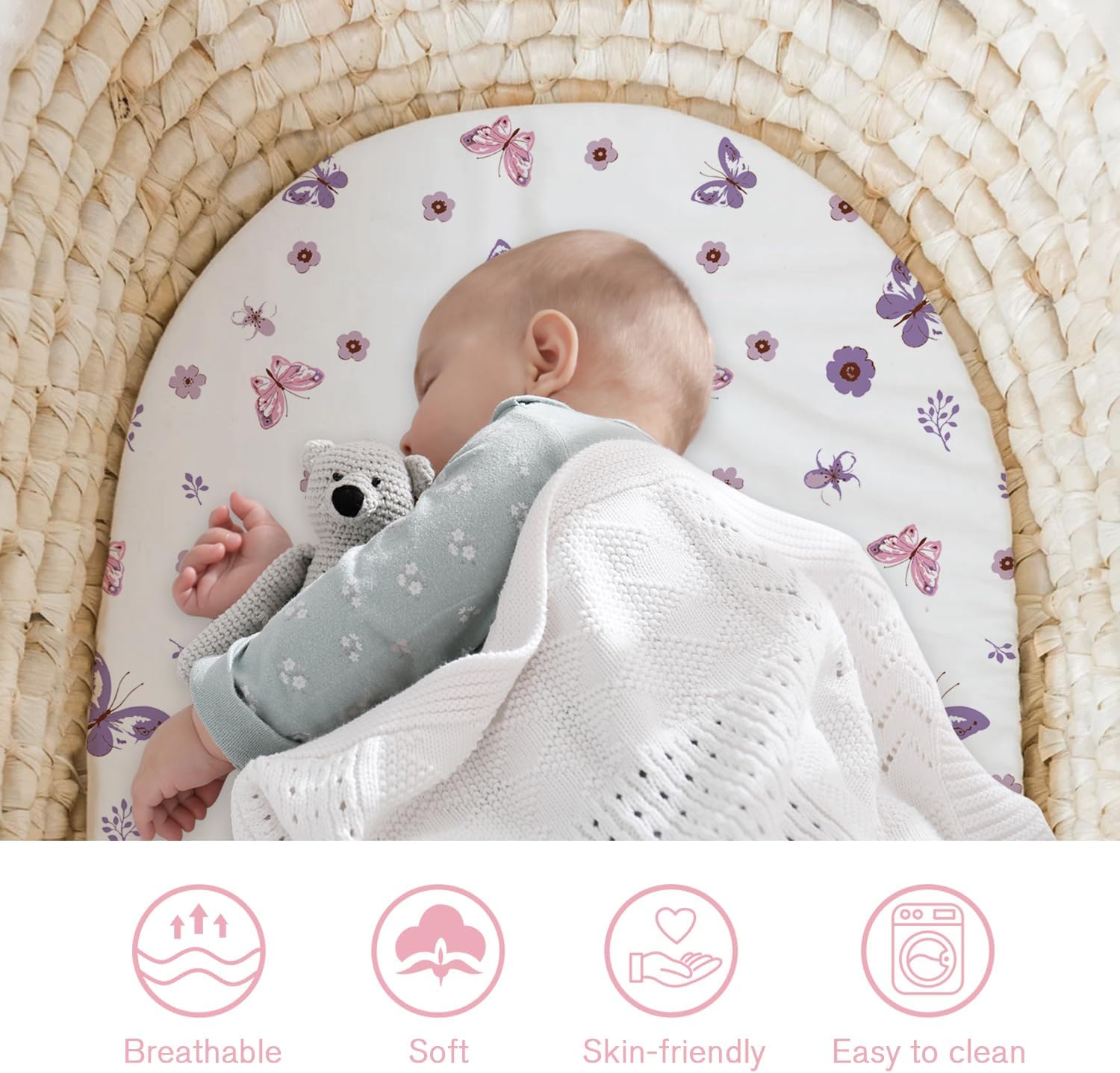 Little Grape Land Bassinet Sheets 4 Pack - Soft Microfiber Girl Themed 38x26x4