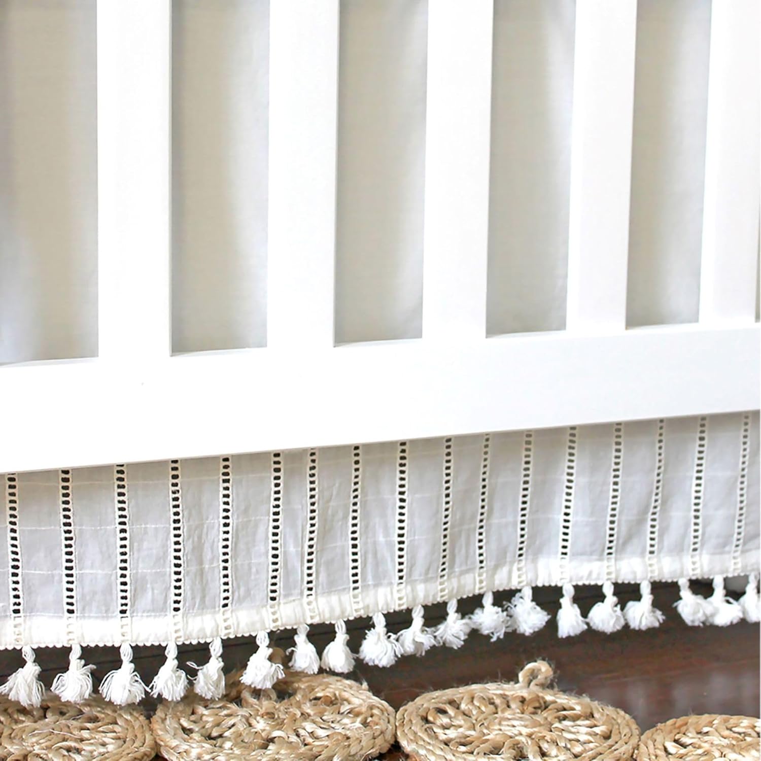 Crane Baby Boho Cotton Crib Skirt with Fringe