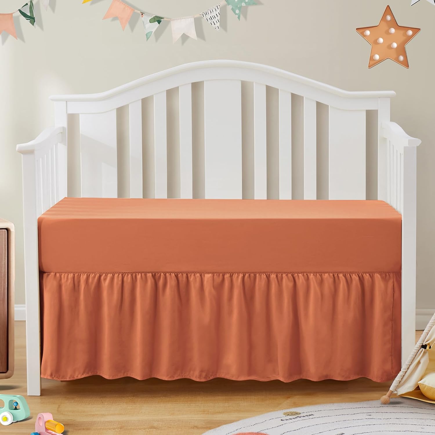 SiinvdaBZX 2-Piece Crib Skirt Sheet Set - Rust Orange
