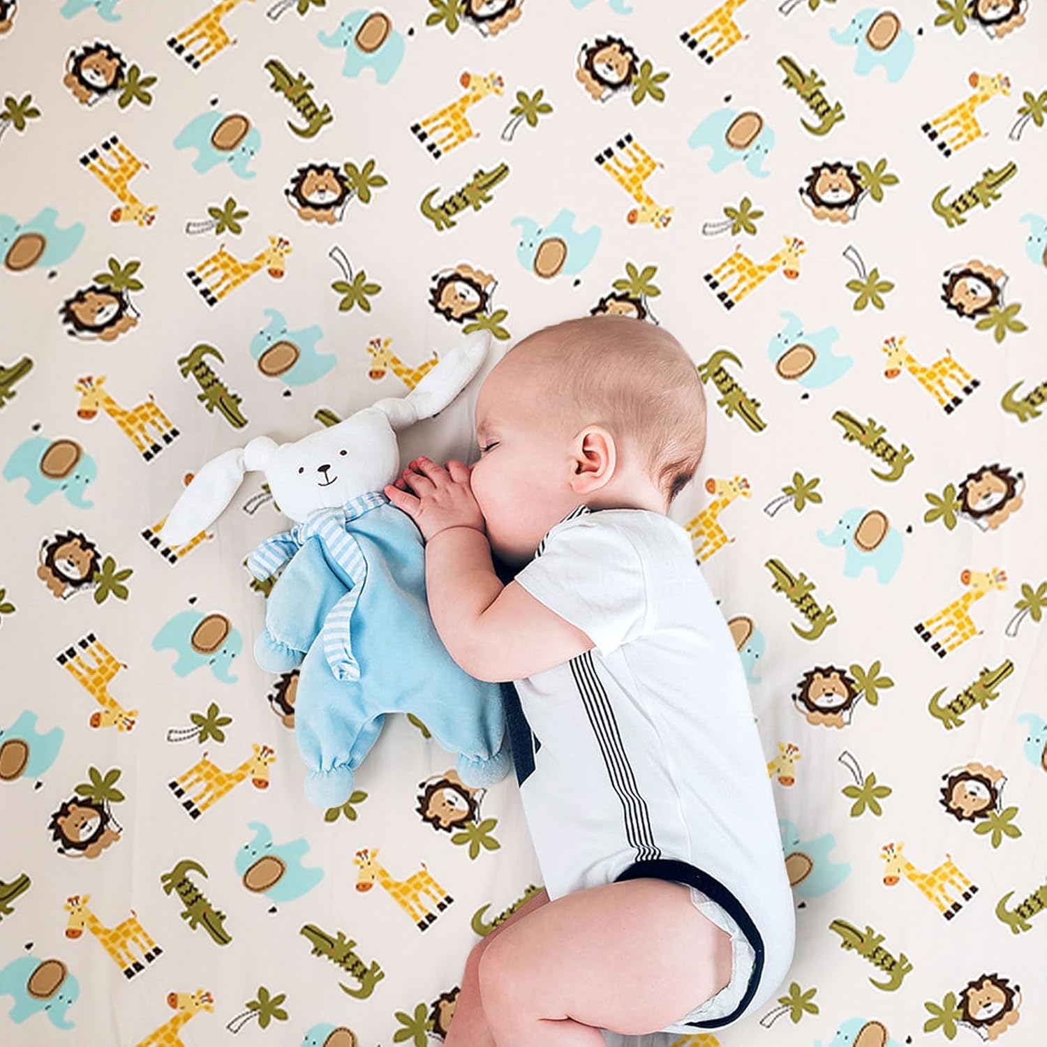 Wowelife Mini Crib Bedding Set for Boys Safari Theme