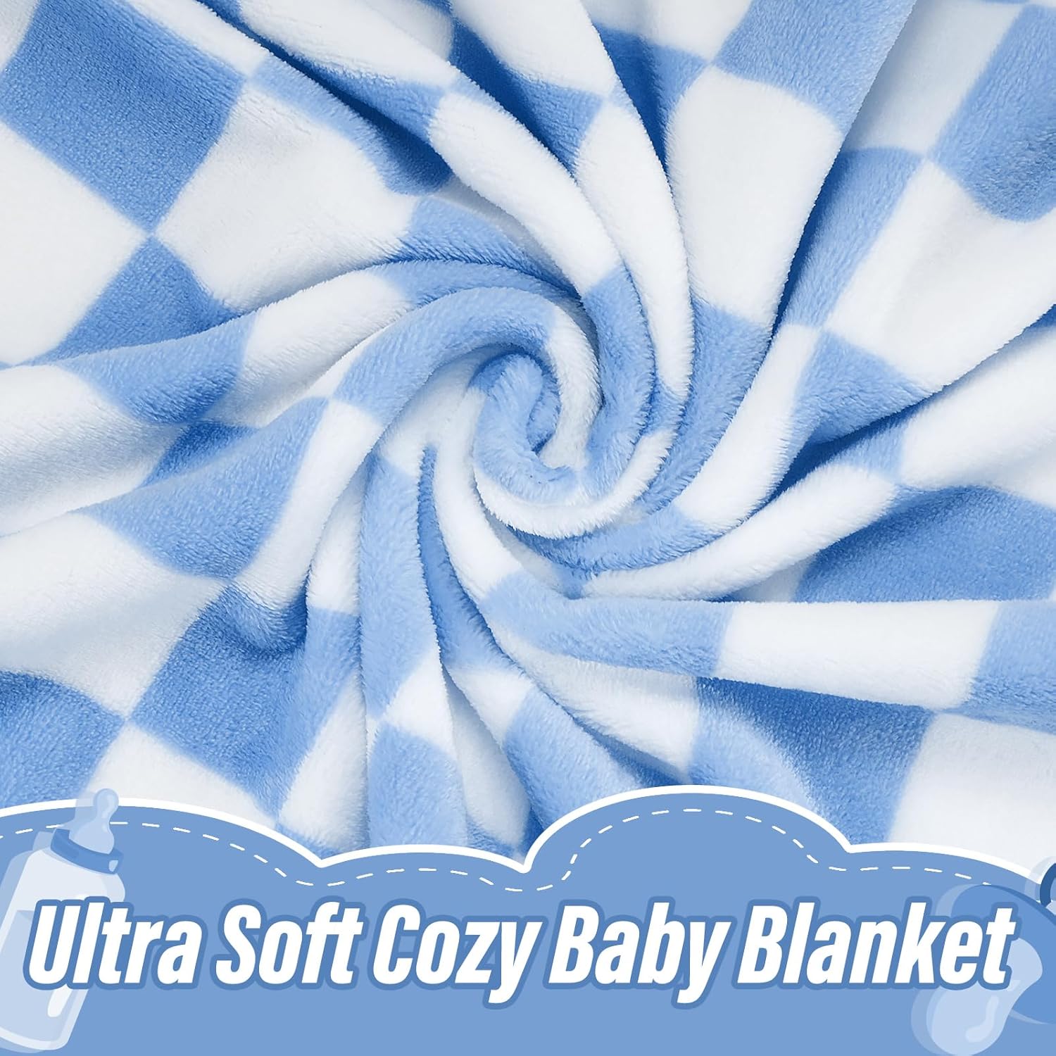 GreatBba Plush Checkered Baby Blanket 30x40 Blue White