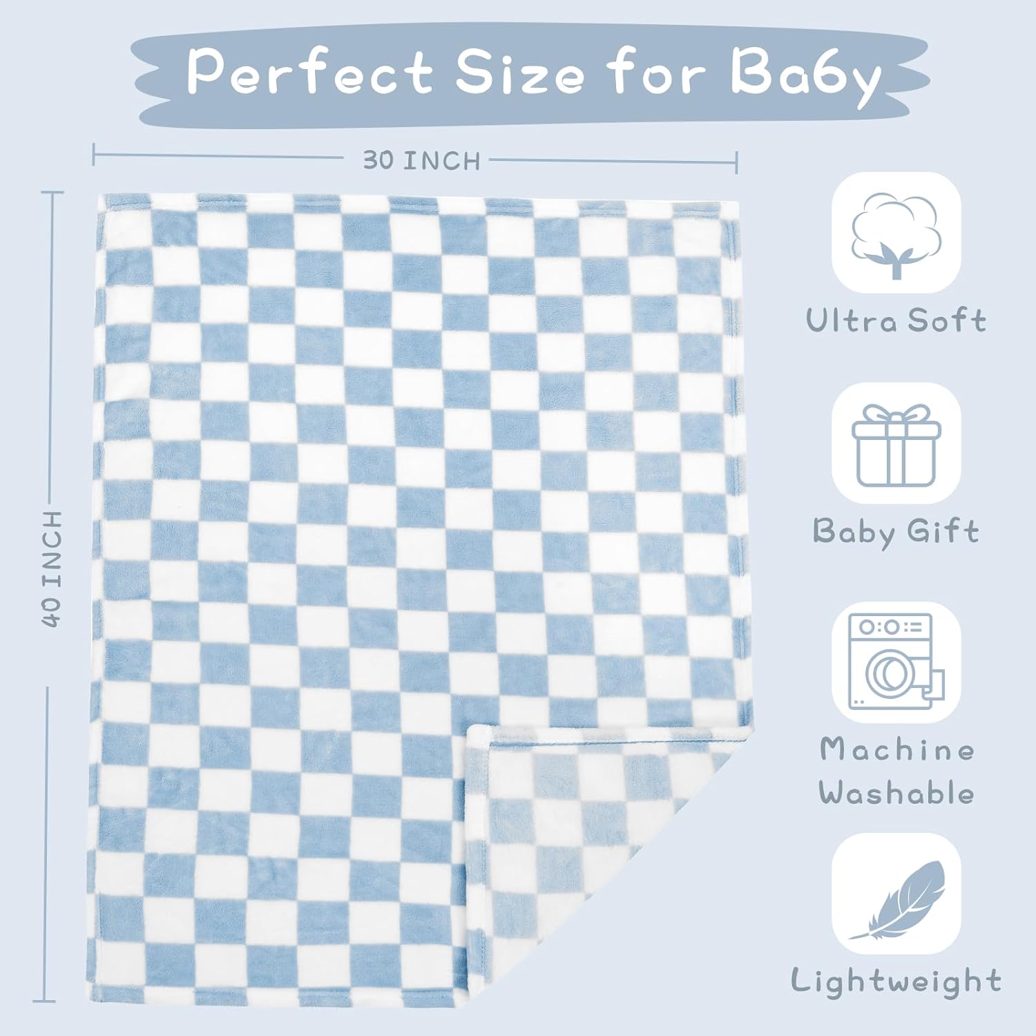 Yurhap Checkered Baby Blanket Fleece 30x40 Blue 1