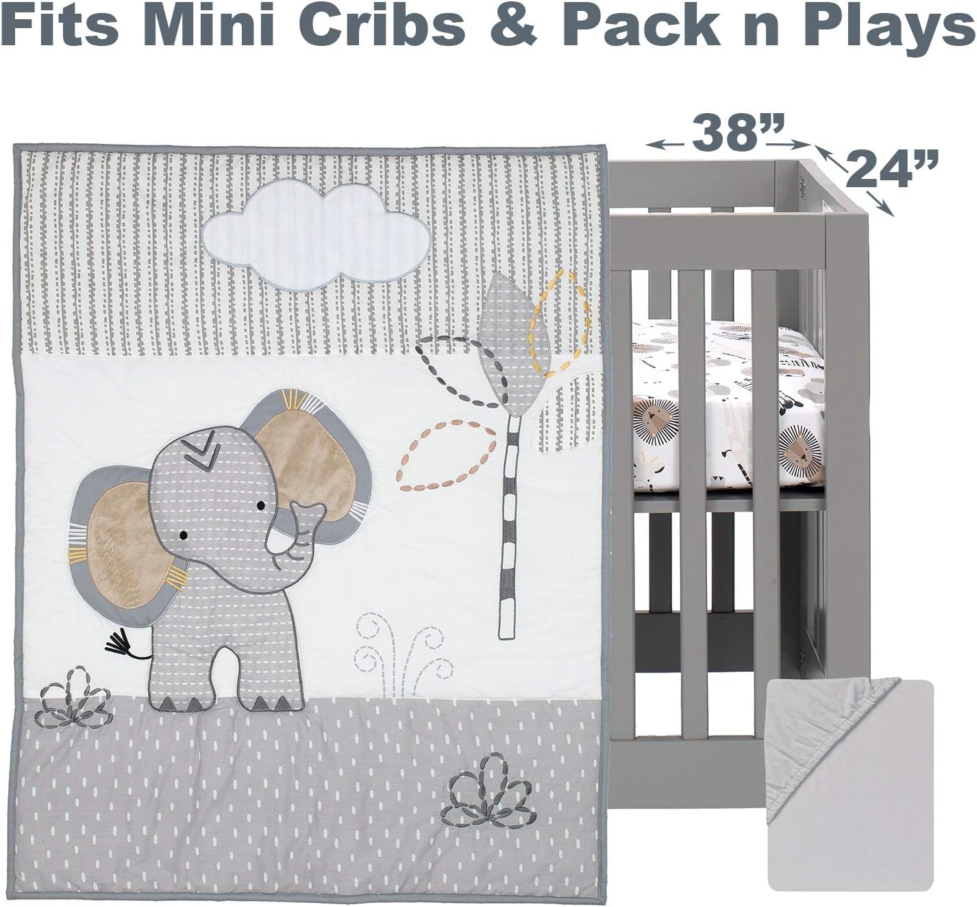 Lambs Ivy Jungle Safari Elephant 3-Piece Crib Bedding Set
