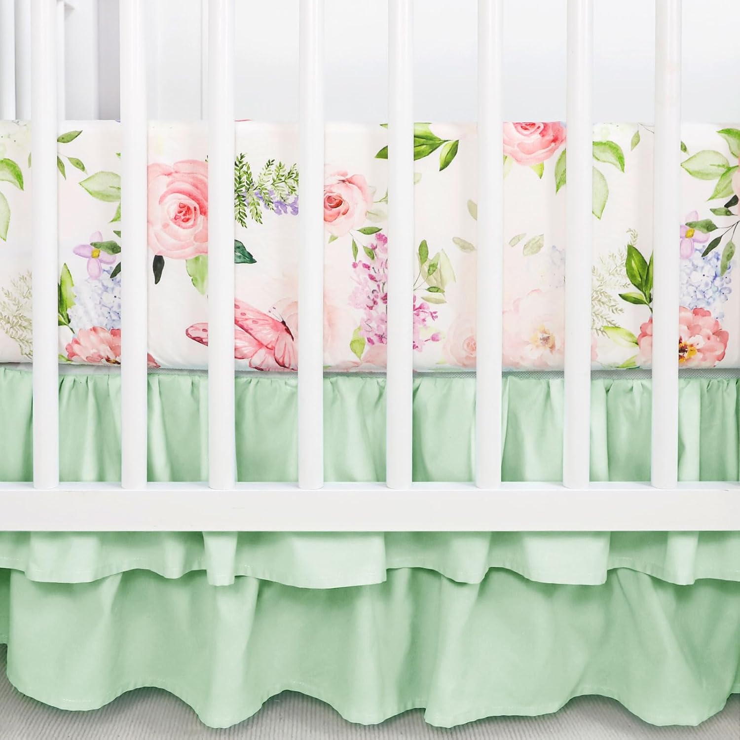4-Piece Crib Bedding Set Green Pink