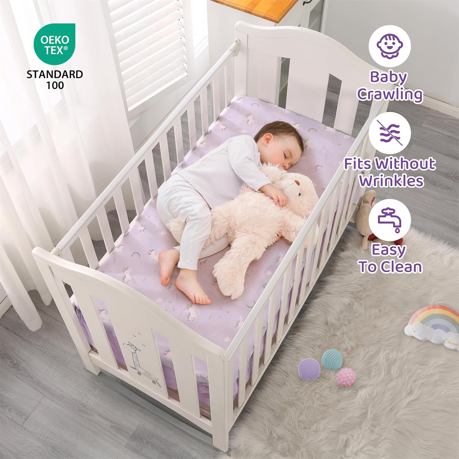 Wowelife Unicorn Crib Bedding Set Purple 3 Pieces