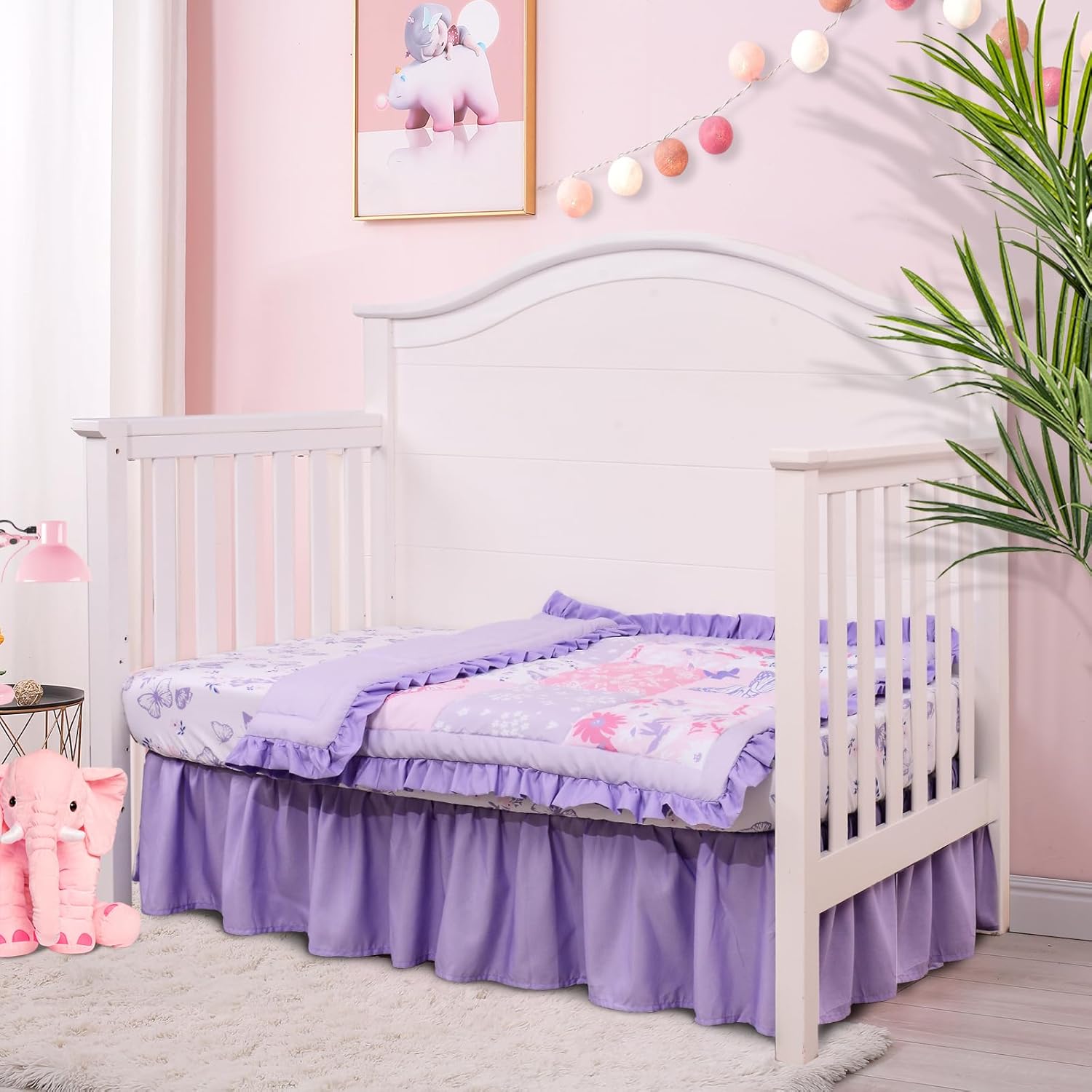 Cloele Floral Butterfly Crib Bedding Set for Girls 3 Pieces Purple