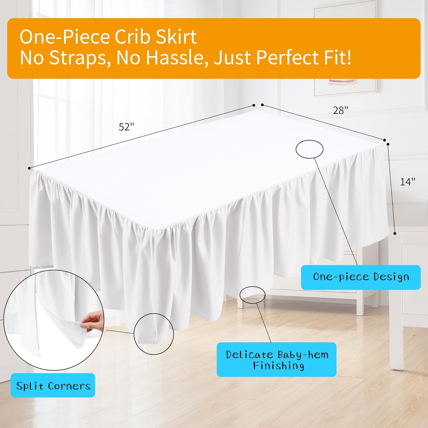 Zaizaihome Crib Bed Skirt - 100 Cotton 14 Drop No-Tie Design
