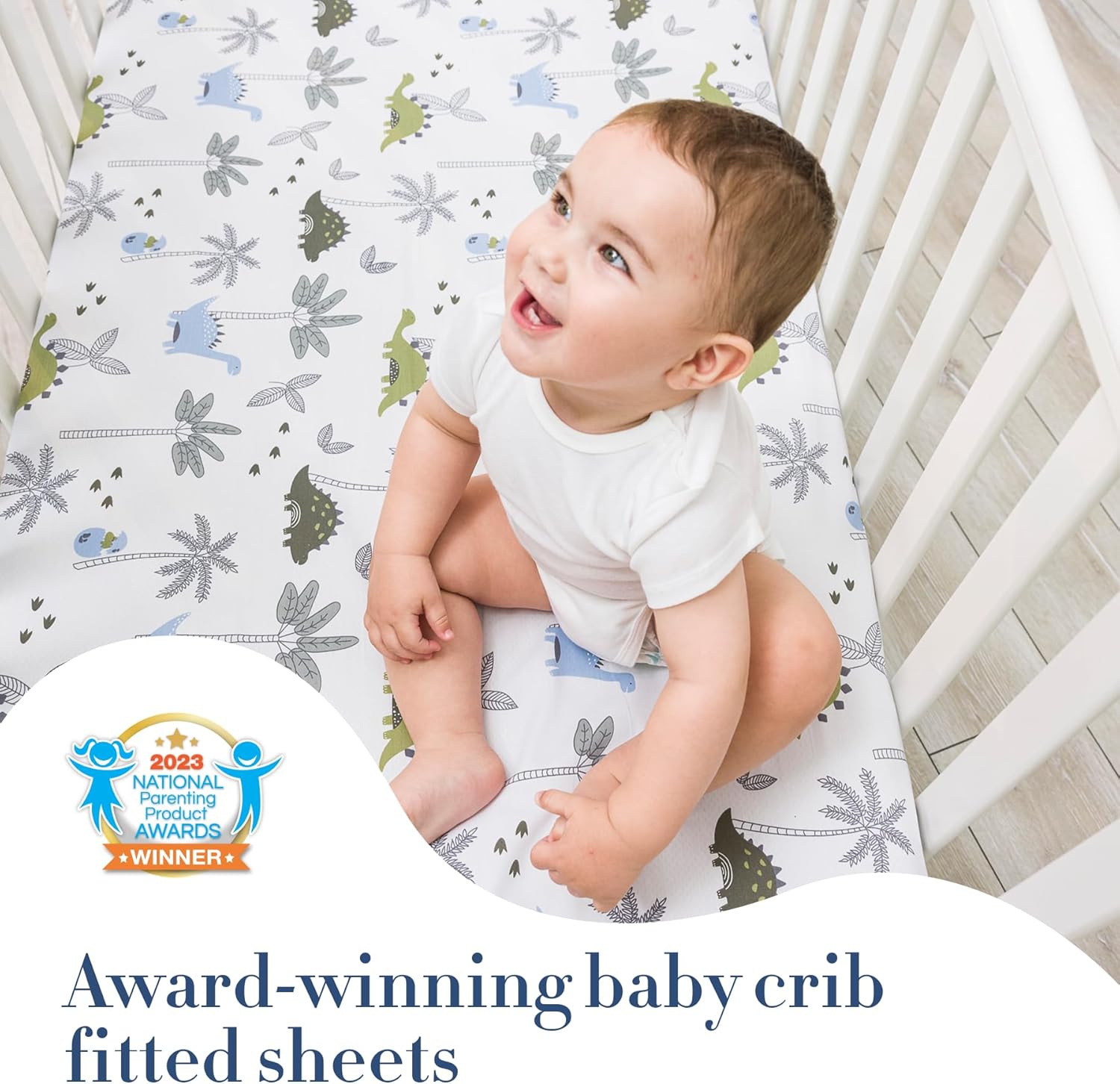 100 Cotton Crib Fitted Sheets Dinosaur Design 2 Pack