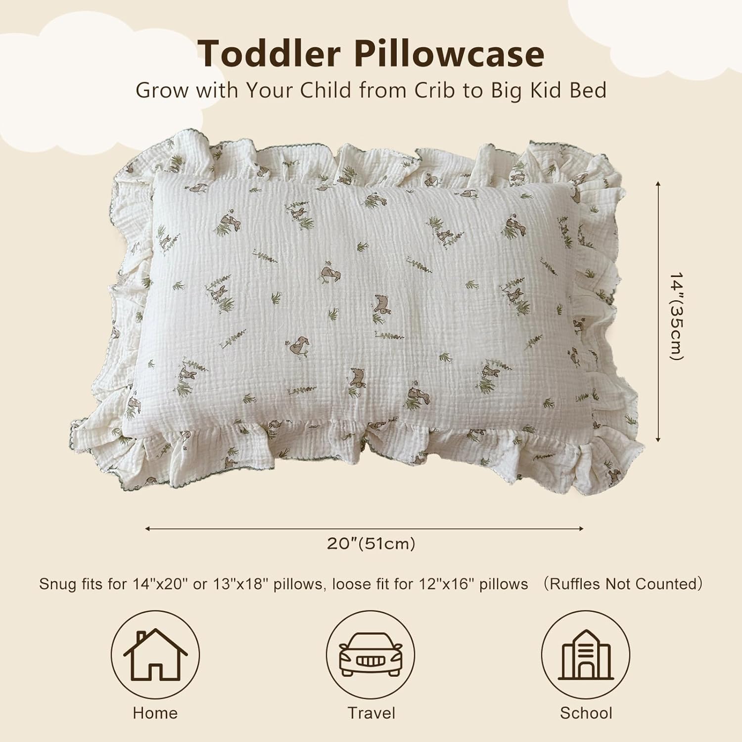 BuLuTu Muslin Toddler Pillowcase with Rabbit Print