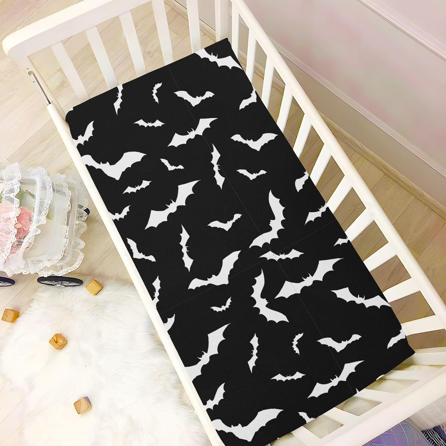 SHJI Baby Crib Mattress Black Bats Halloween Sheet