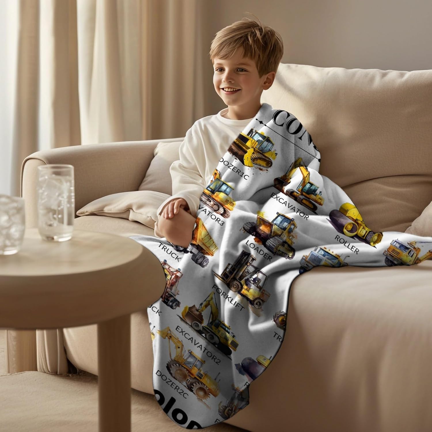 MATCHASTAR Truck Custom Name Flannel Throw Blanket for Kids