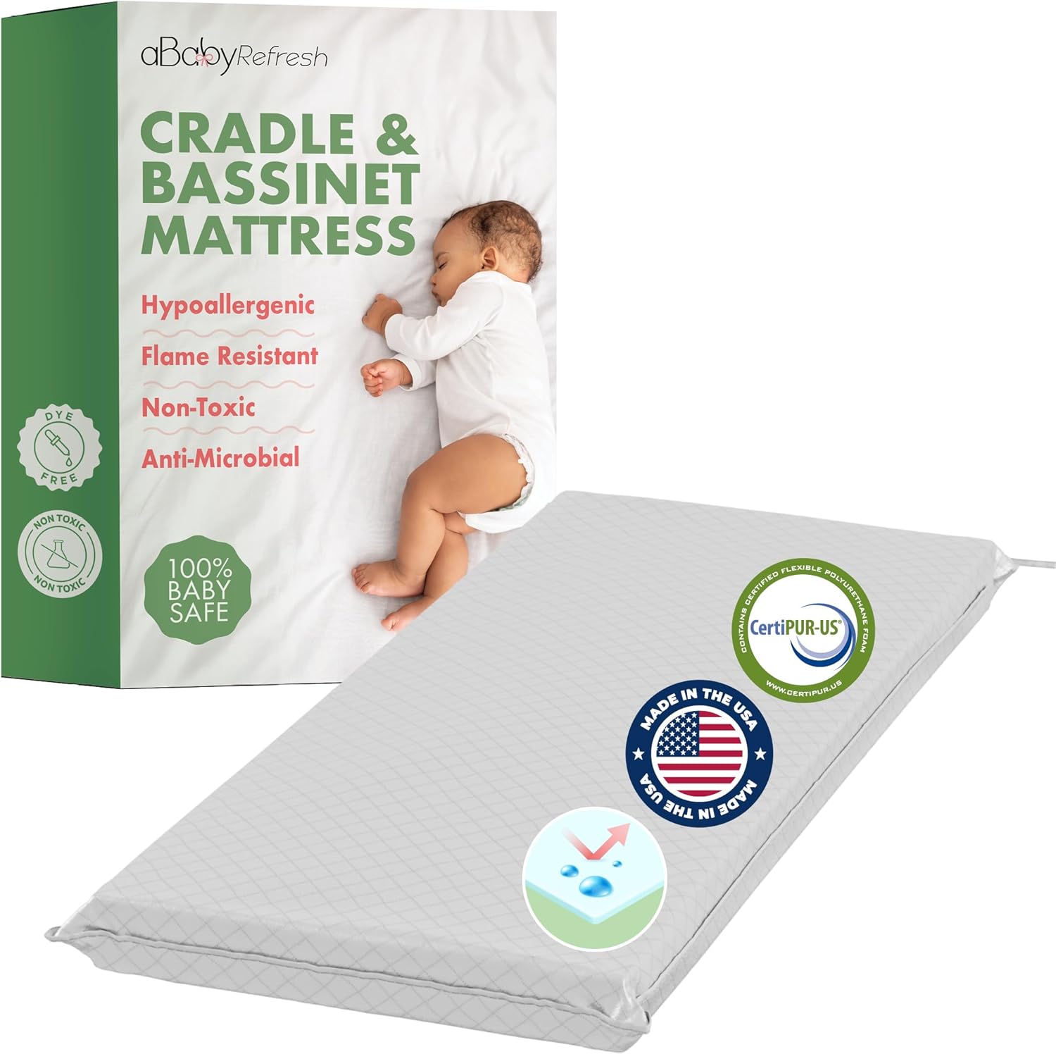 ABABY REFRESH Cradle Mattress 19x33 2-Inch Firm Foam