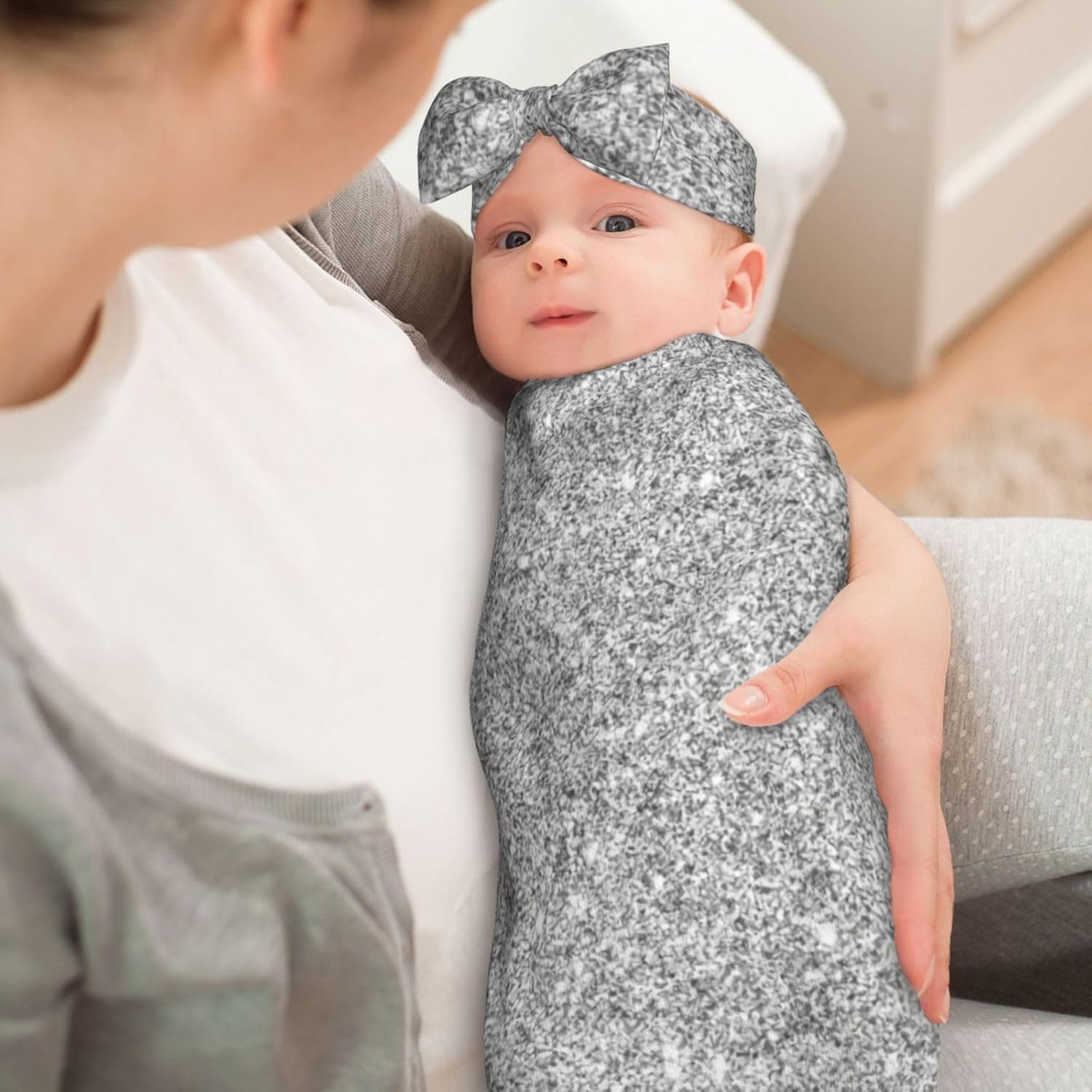 Soft Silver Glitter Butterfly Swaddle Headband Set