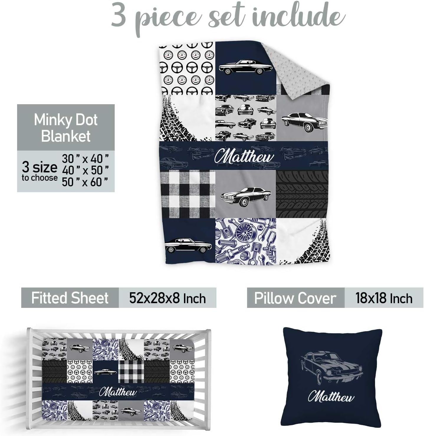 Custom Baby Crib Bedding Set with Name for Boys Girls