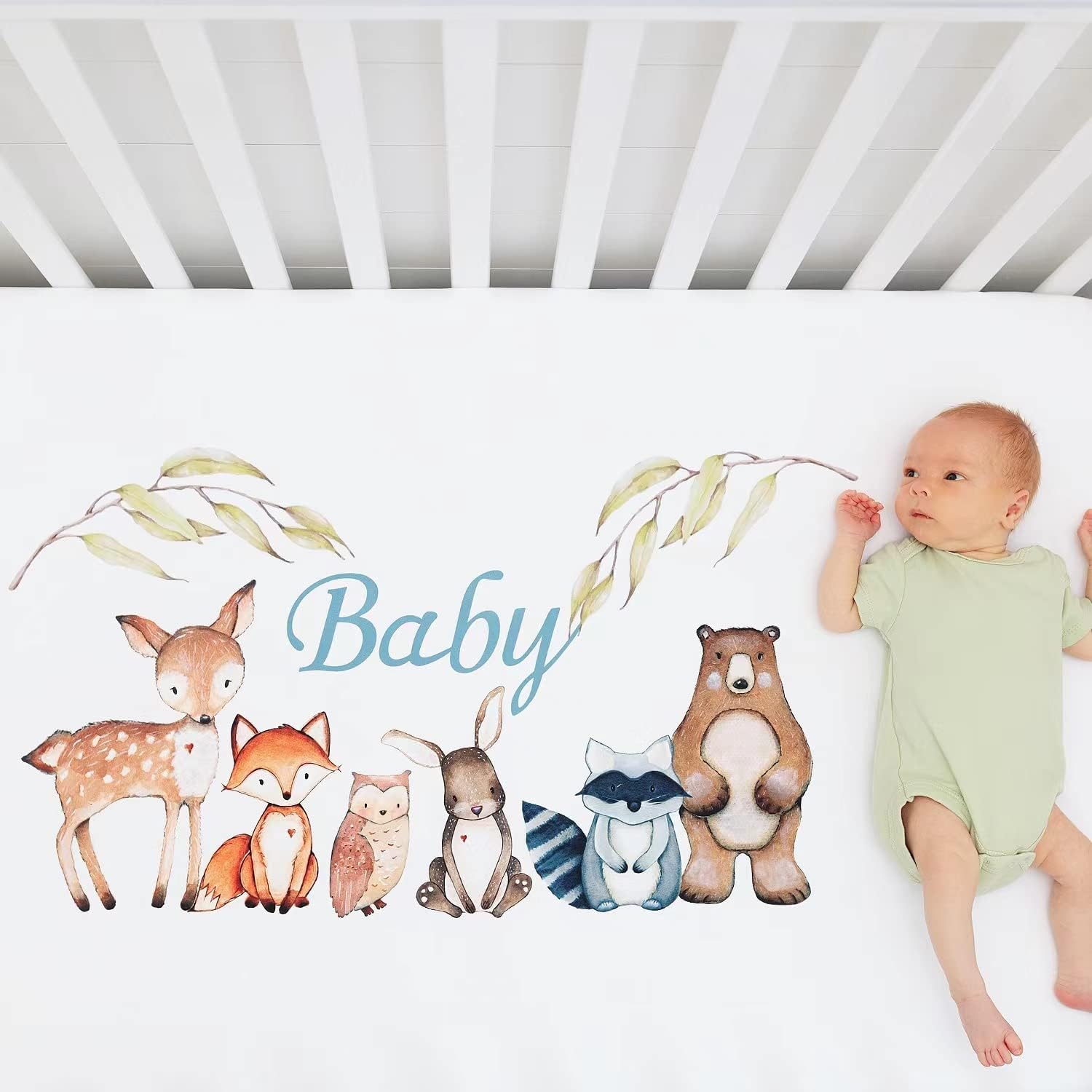 PINNKKU Crib Bedding Set for Boys with Woodland Animals
