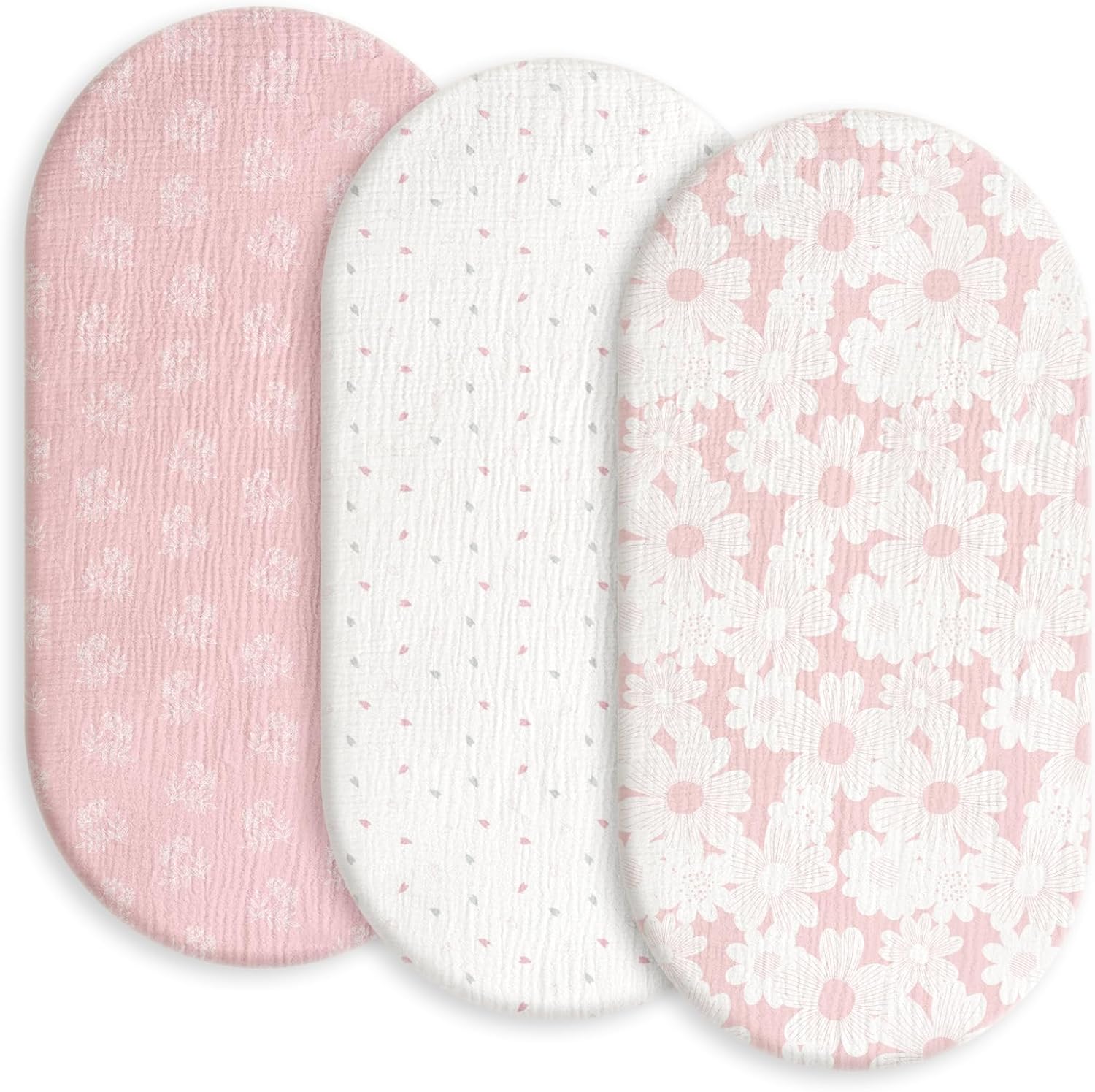 GLLQUEN Baby Muslin Bassinet Sheets 3 Pack - Pink 1