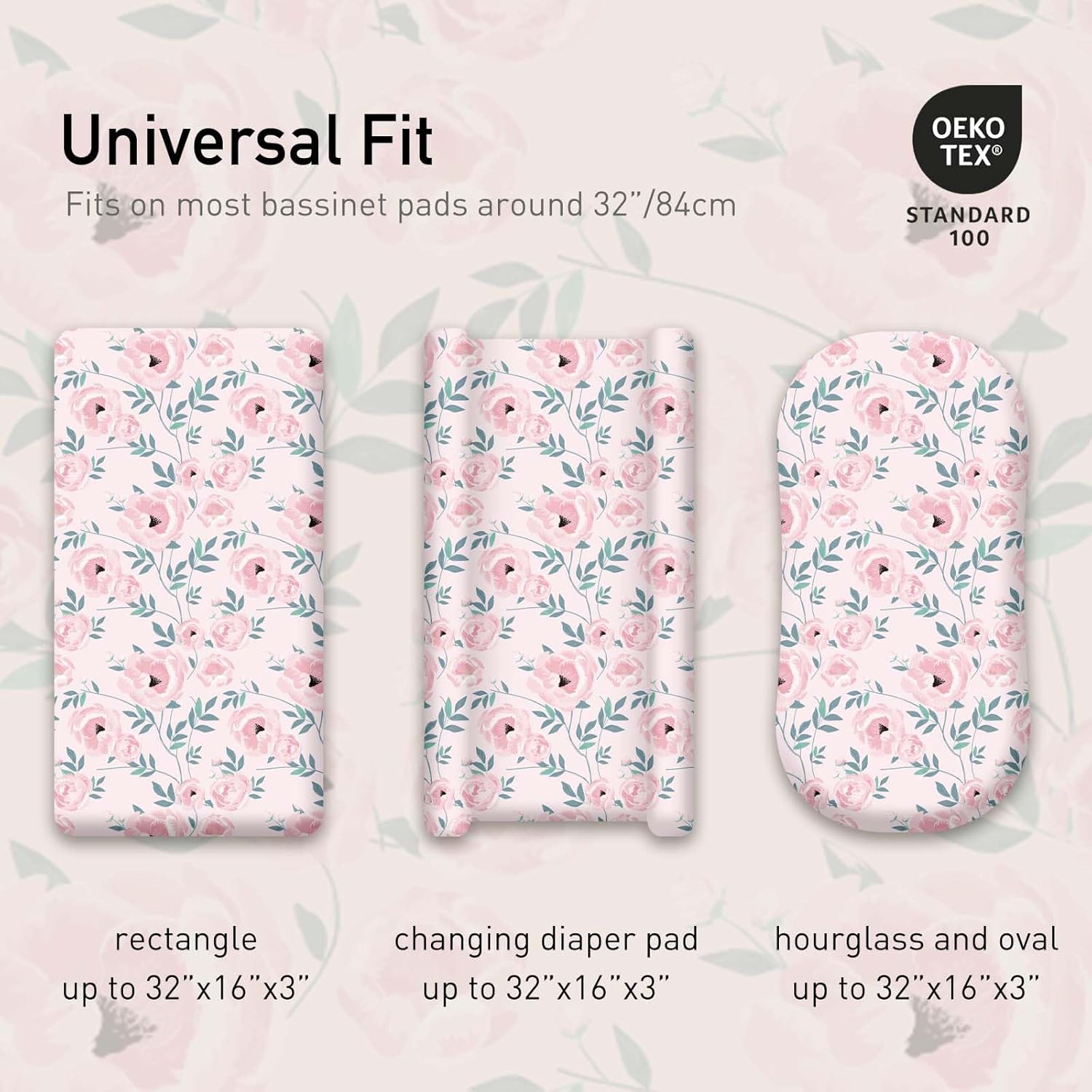 GLLQUEN Baby Bassinet Sheets Set 2-Pack with Pink Flower Design