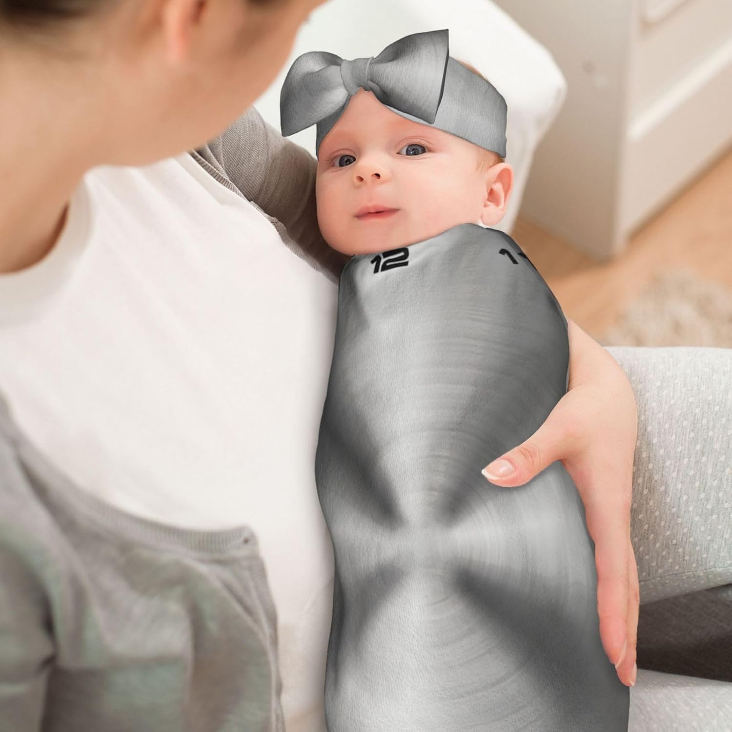 Gray Shiny Metallic-Stainless Steel Look Baby Headband Blanket Set