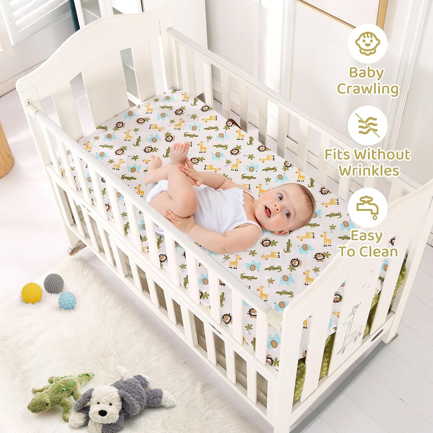 Wowelife Mini Crib Bedding Set for Boys Safari Theme