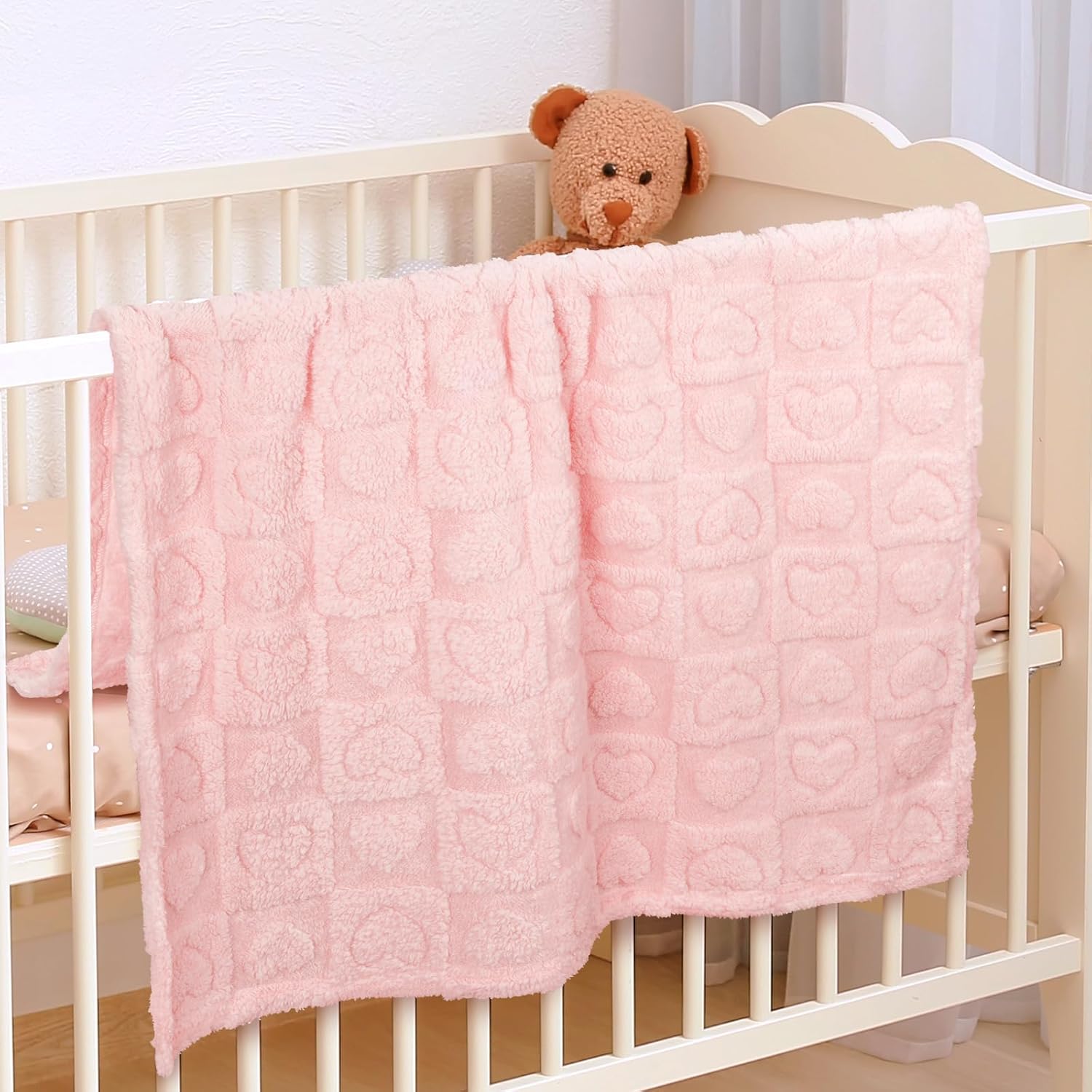 VEIDIA Plush Checkered Baby Blanket 30x39 Light Pink
