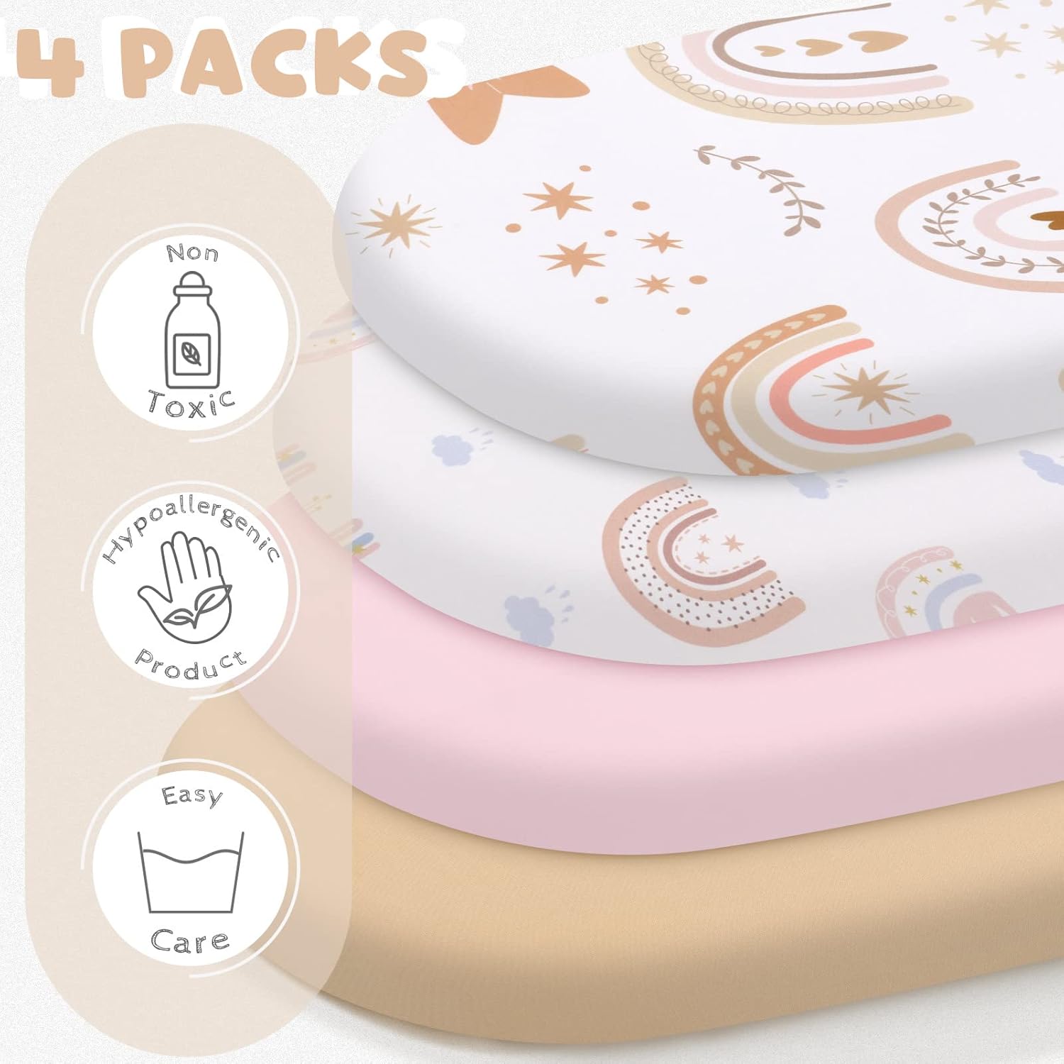 Rtteri 4 Pcs Baby Bassinet Sheets Soft Cotton Boho Rainbow