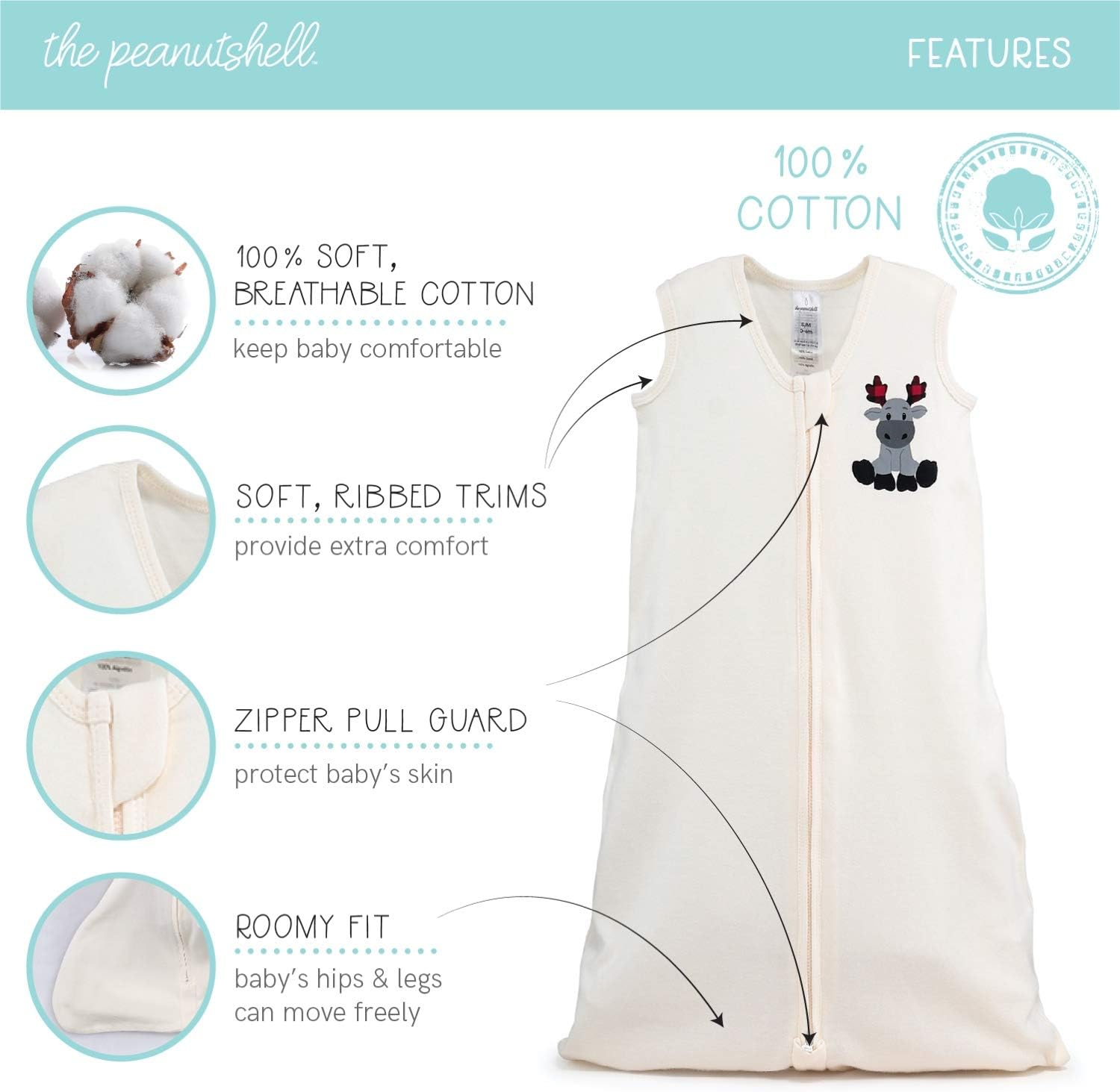 The Peanutshell Wearable Blanket Sleep Sack for Baby Woodland Moose Buffalo Plaid