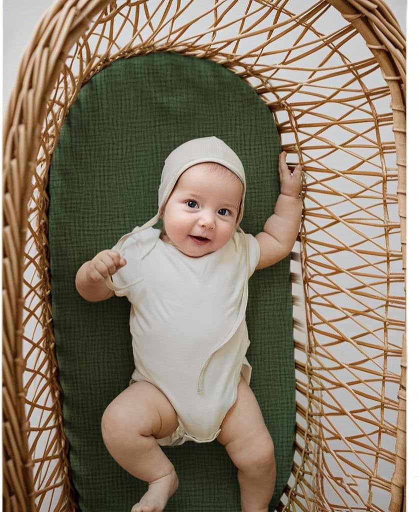Coreeky Baby Muslin Bassinet Sheets 3 Pack Leaf Green