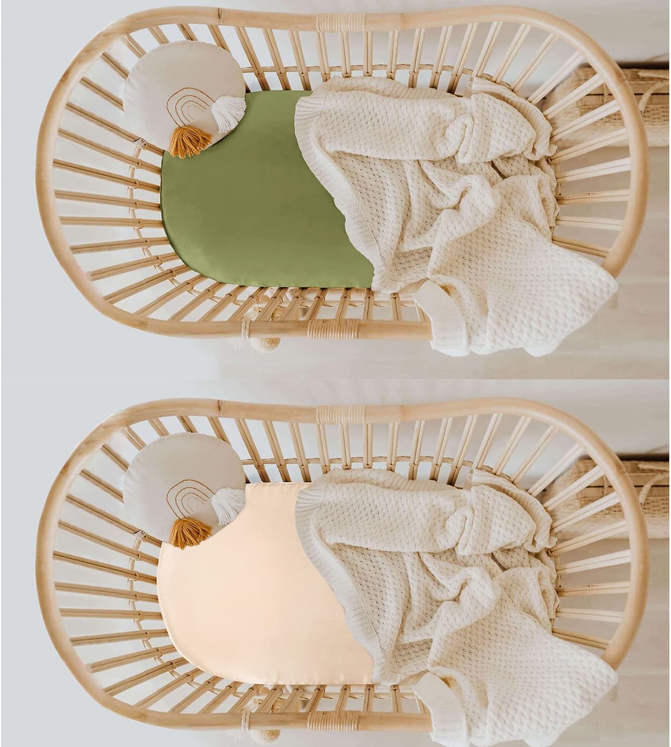 Satin Bassinet Sheet Set 2 Pcs - Beige Sage Green