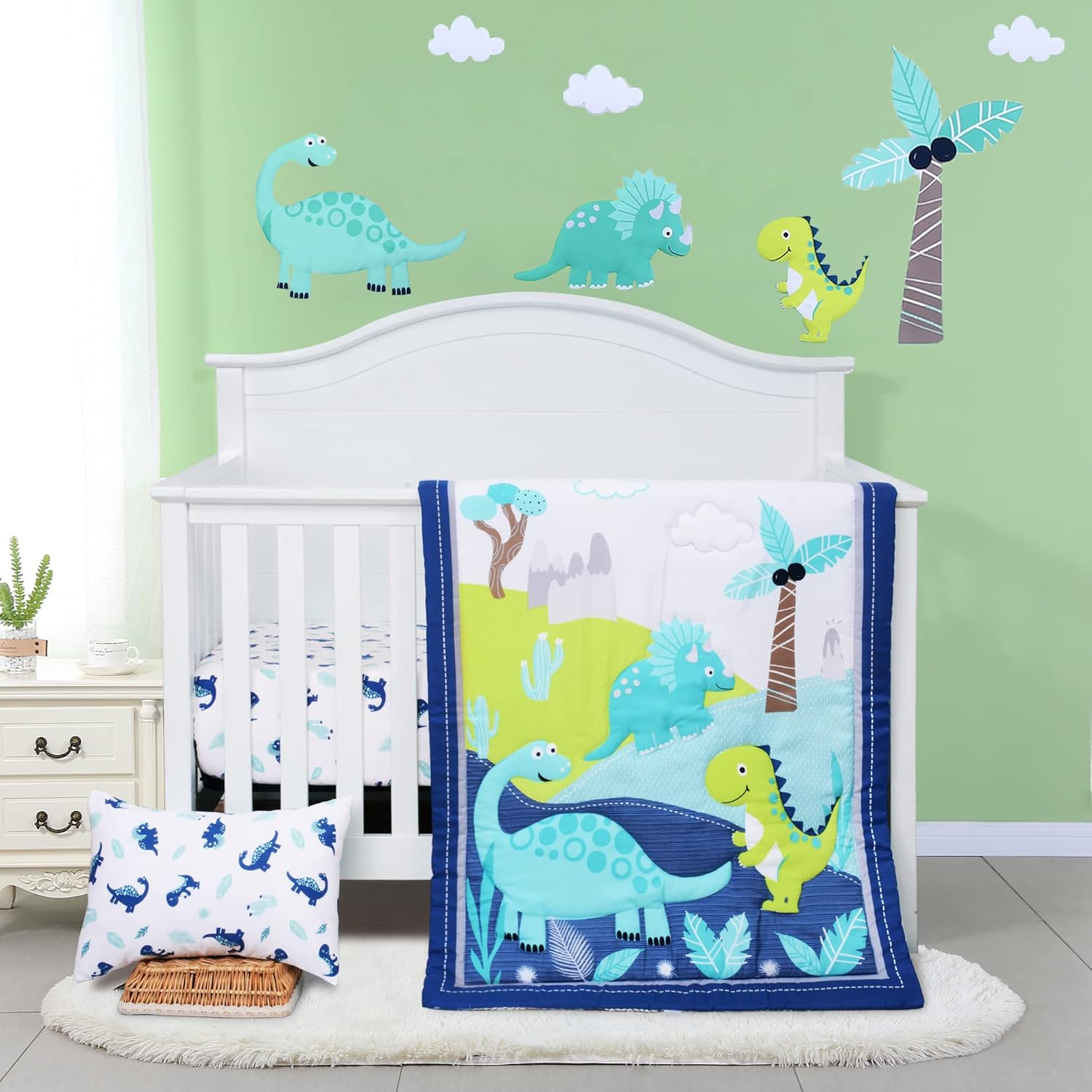JISEN 3 Piece Crib Bedding Set Dinosaur Print