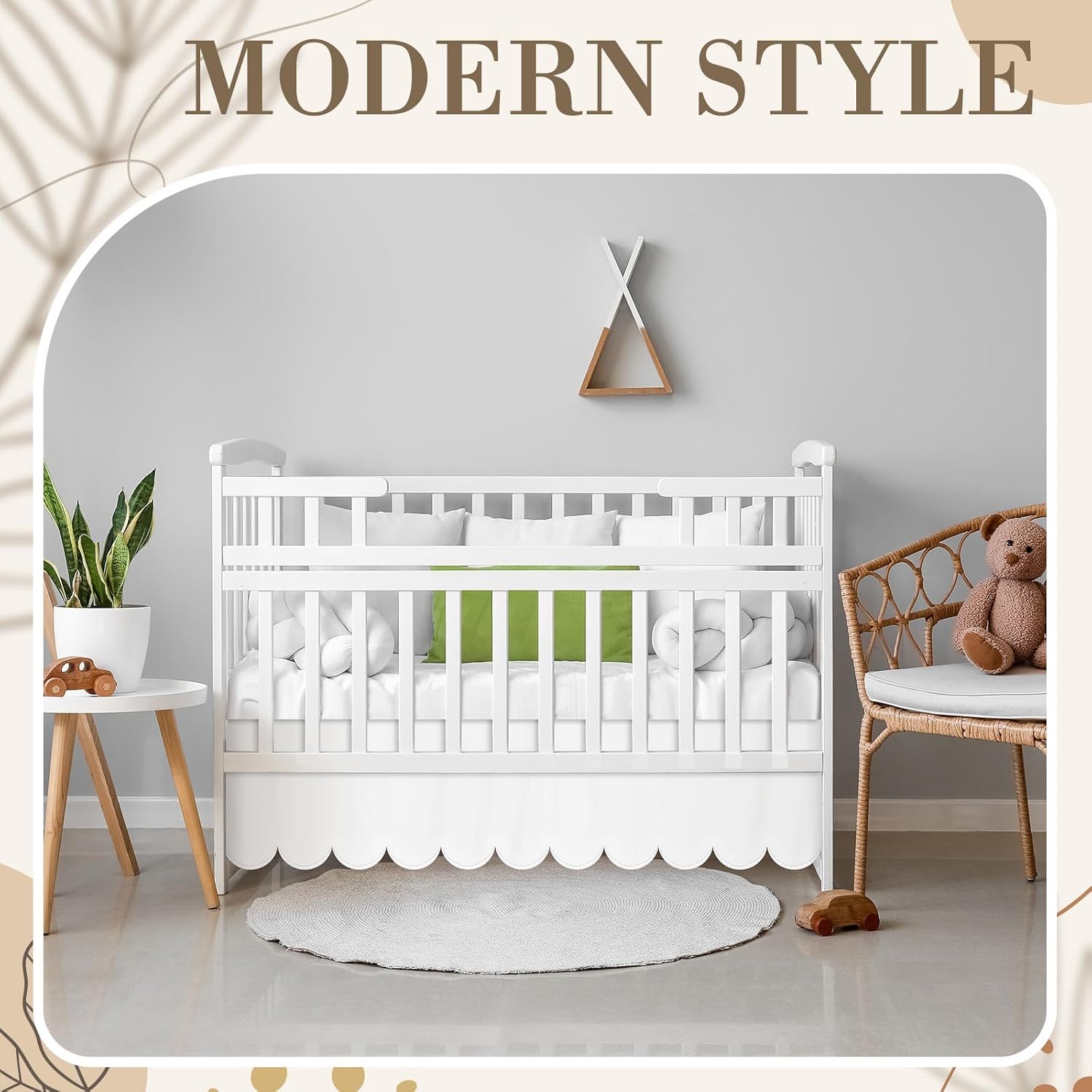 Hahafelt White Scalloped Crib Skirt 28x52 with 14 Drop Pleated Dust Ruffle