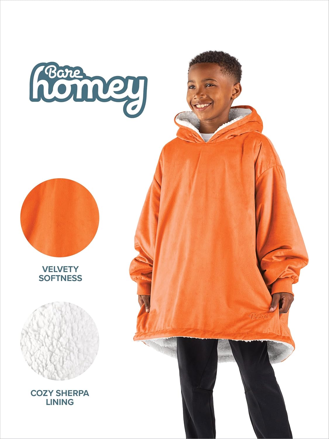 Bare Home Wearable Blanket Hoodie - Soft Plush Sherpa