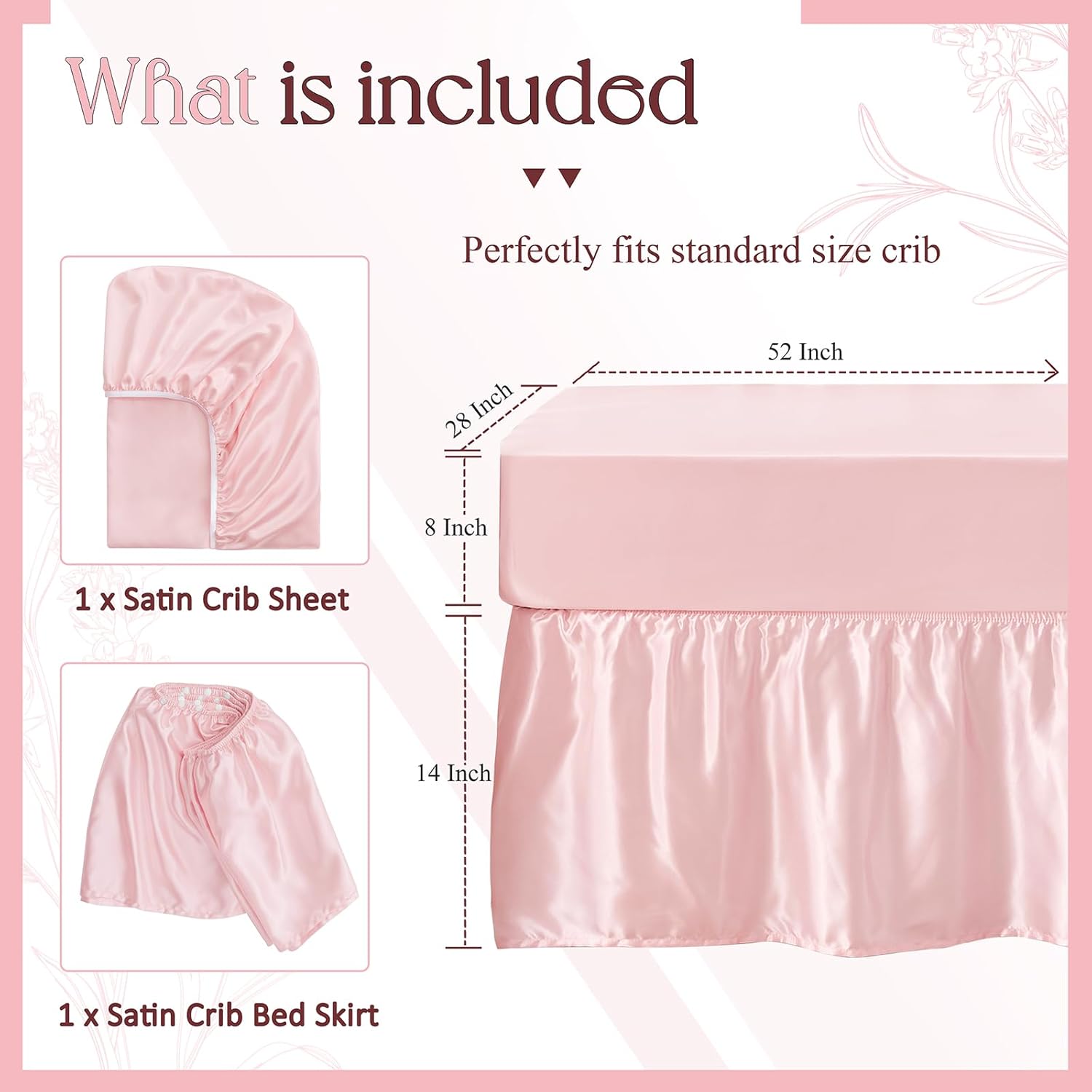 SiinvdaBZX 2-Piece Satin Crib Set - Pink