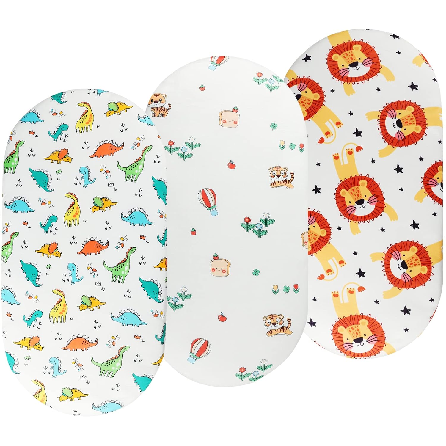 Onacosht Bassinet Sheets Set 3 Pack with Dinosaur Tiger and Lion Printing