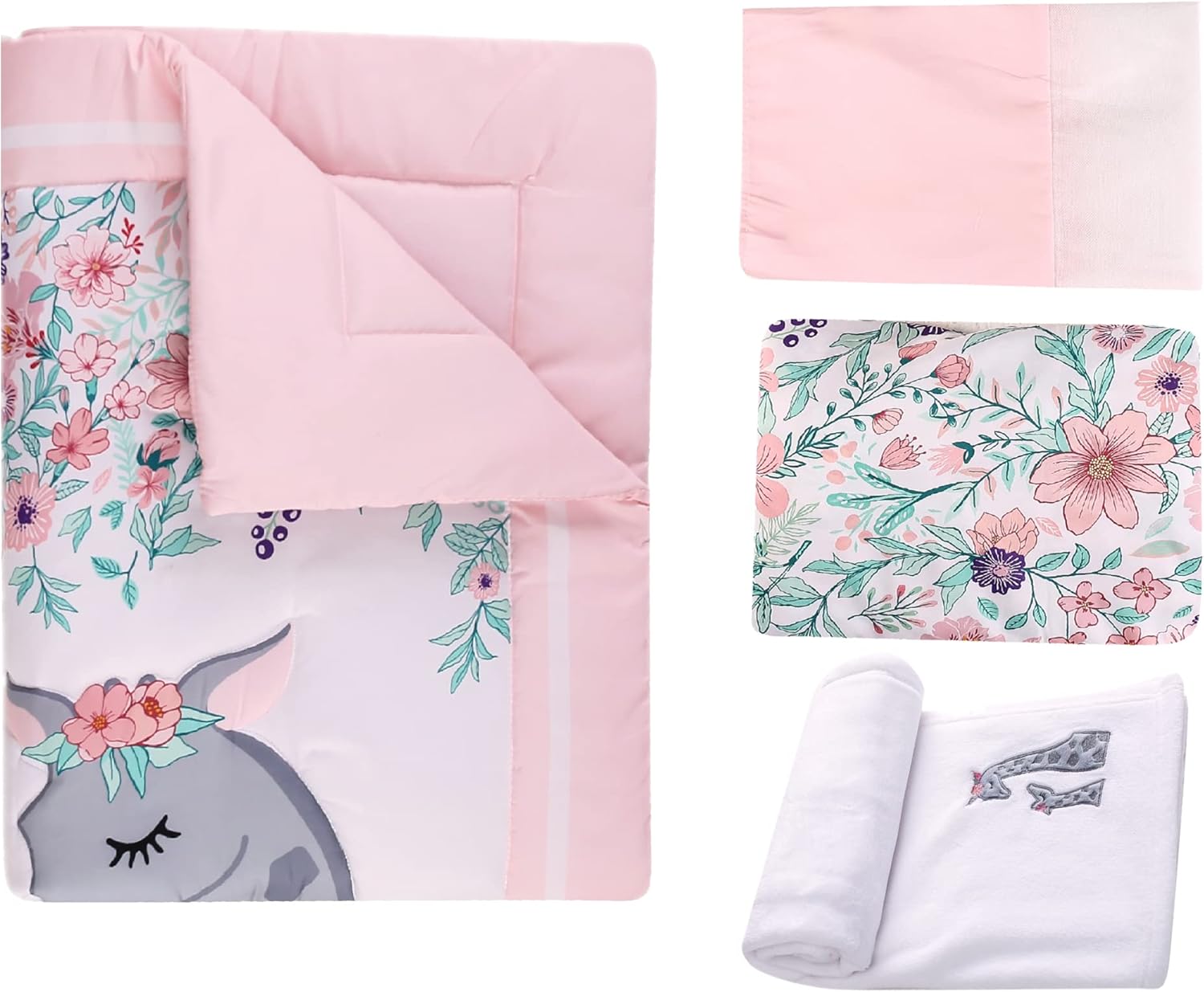 Girl Crib Bedding Set with Giraffe Floral Design