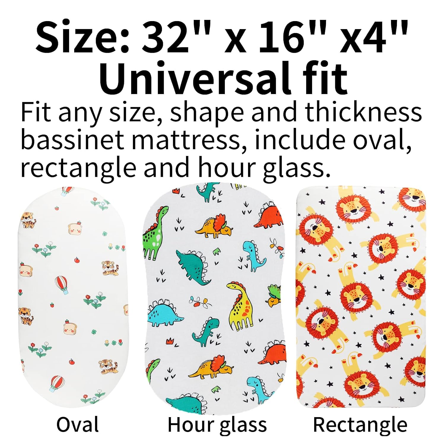 Onacosht Bassinet Sheets Set 3 Pack with Dinosaur Tiger and Lion Printing