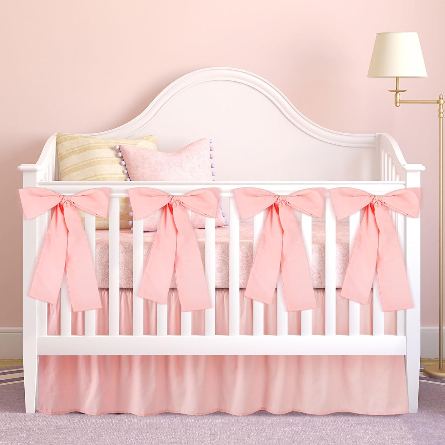 Pink Crib Skirt with 4 Large Cot Bow Baby Bed Skirt