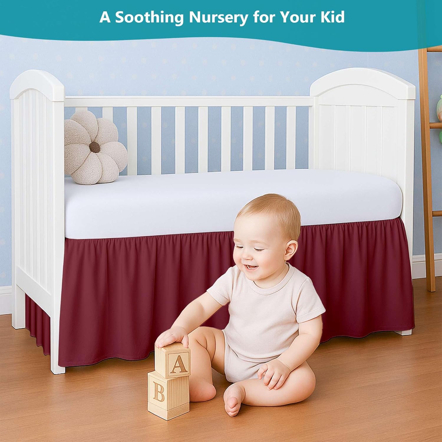 Burgundy Crib Bed Skirt for Boys Girls 14 Drop
