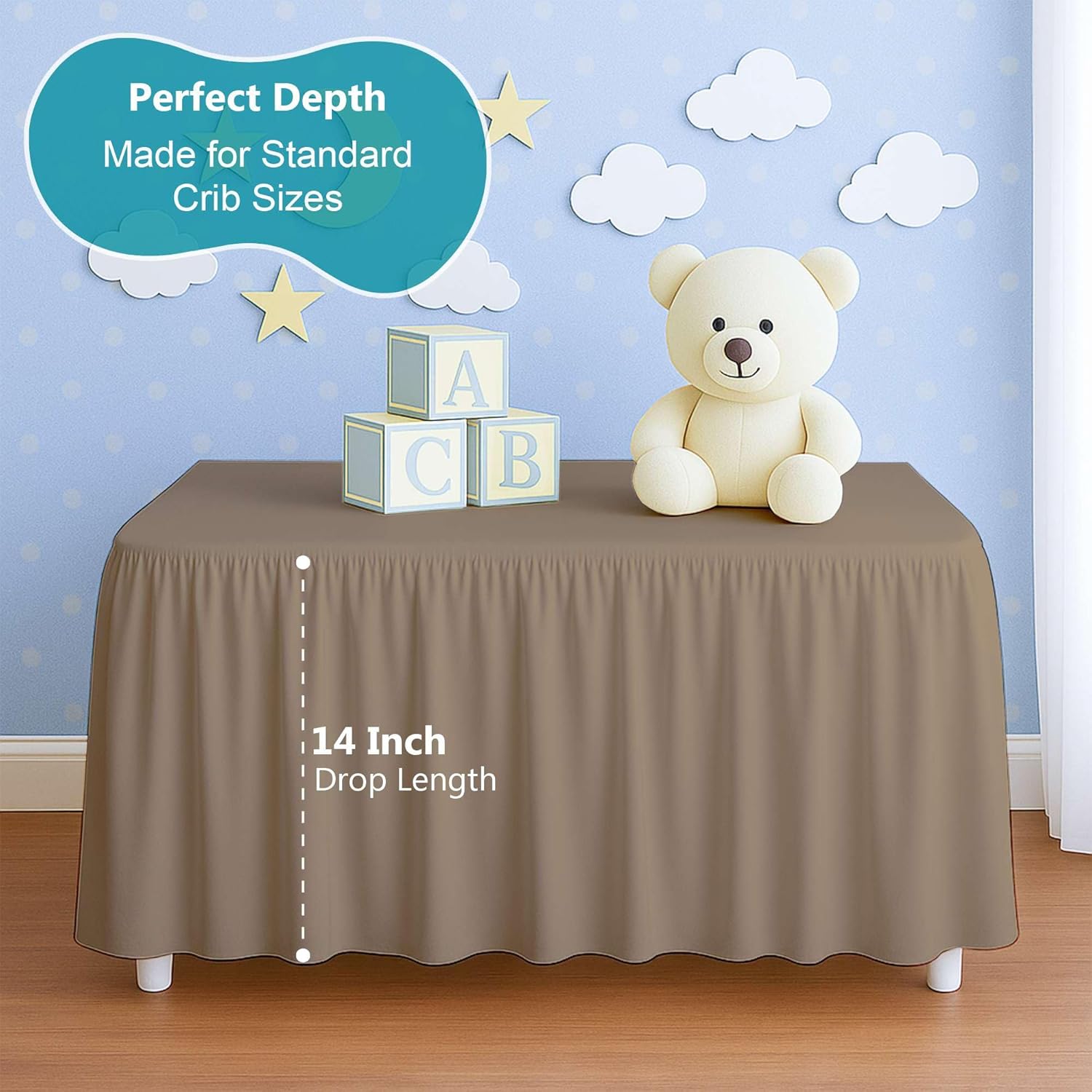 Ready To Rest Taupe Crib Bed Skirt 14 Drop 28x52 1