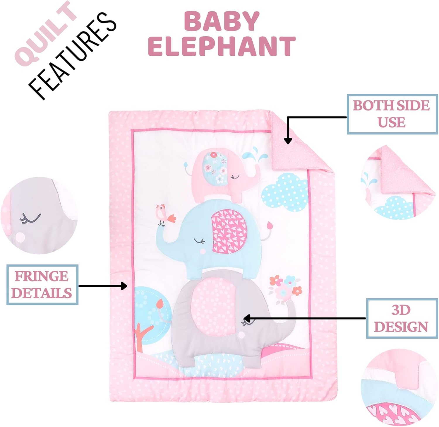 Baby Bees 4-Piece Baby Elephant Crib Bedding Set