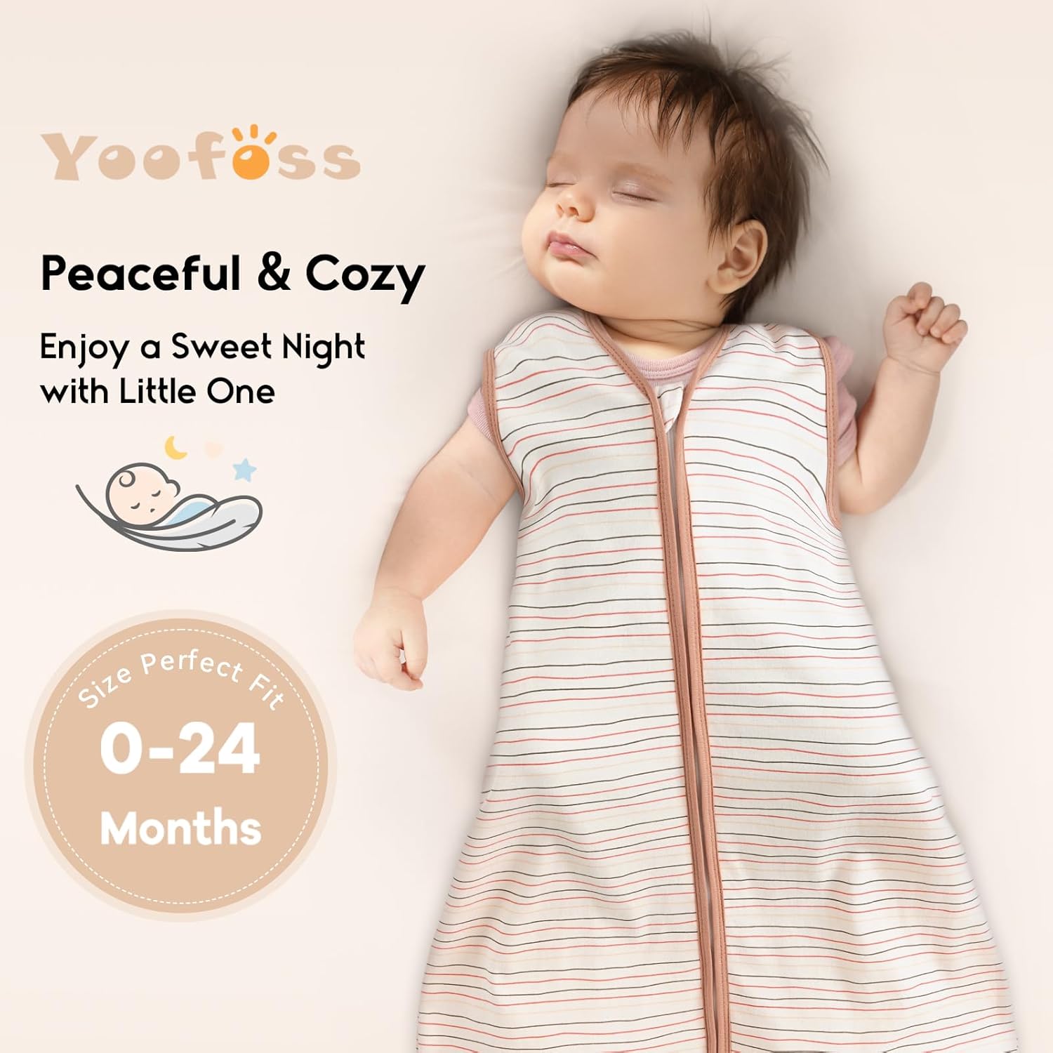 Yoofoss Organic Cotton Sleep Sack 6-12 Months 3 Pack 2-Way Zipper