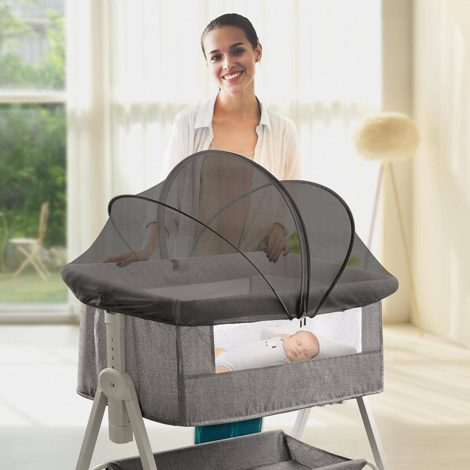 Bassinet Mosquito Net Cover - Pet-Proof with 2-Way Zipper Black-Small