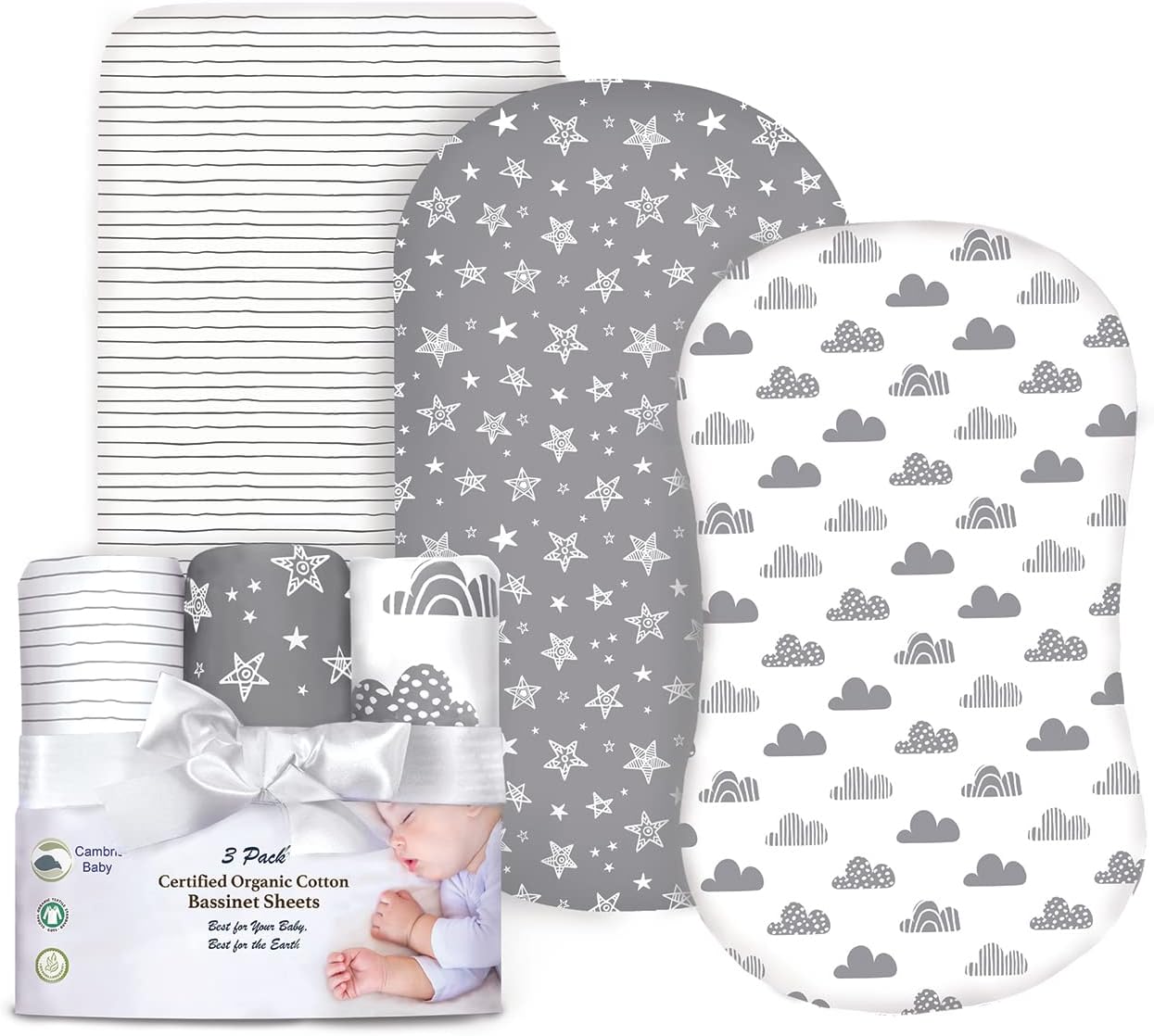 Cambria Baby Organic Cotton Bassinet Sheets 3-Pack