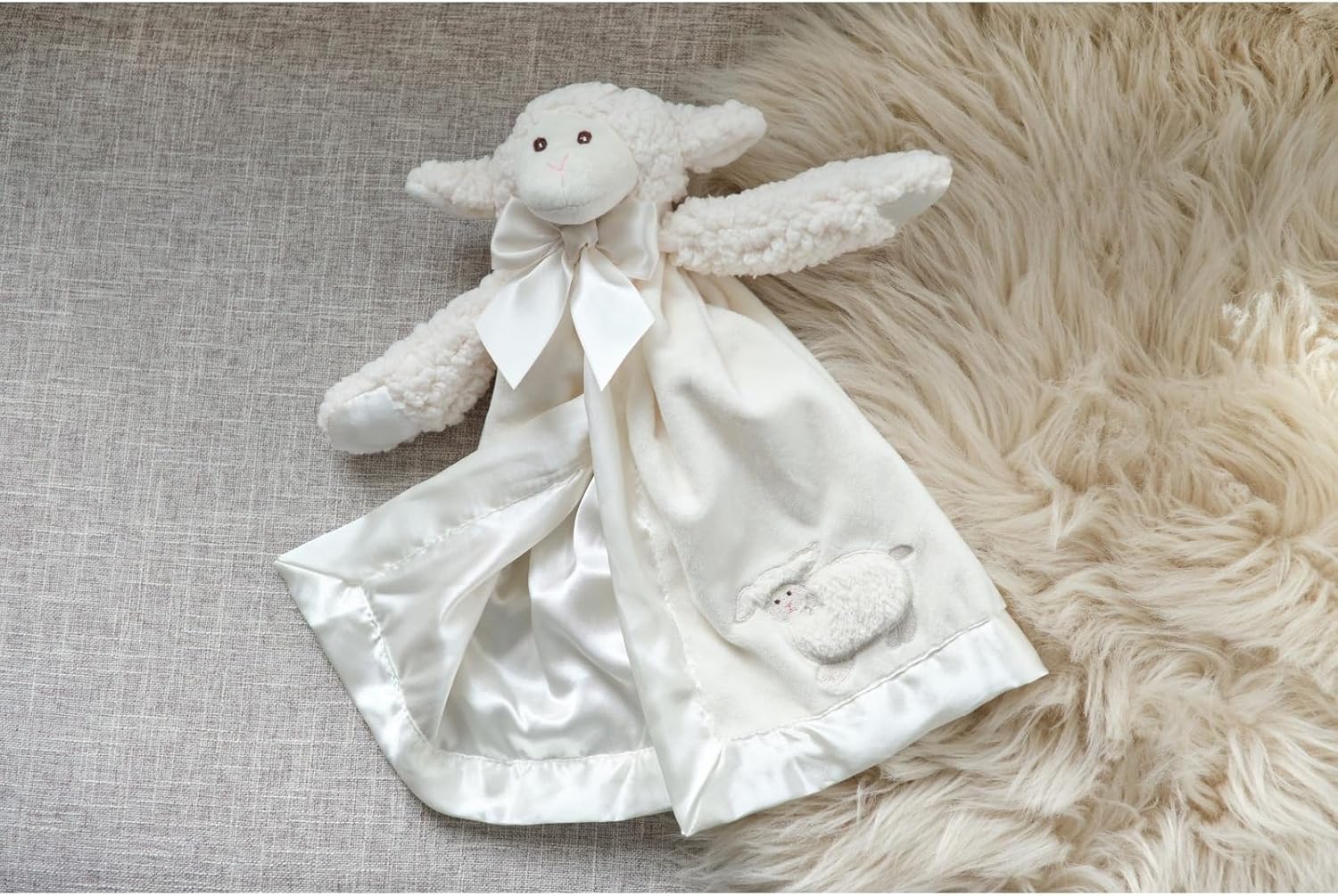 Bearington Baby Lamby Snuggler - 15 Inch White Plush Security Blanket